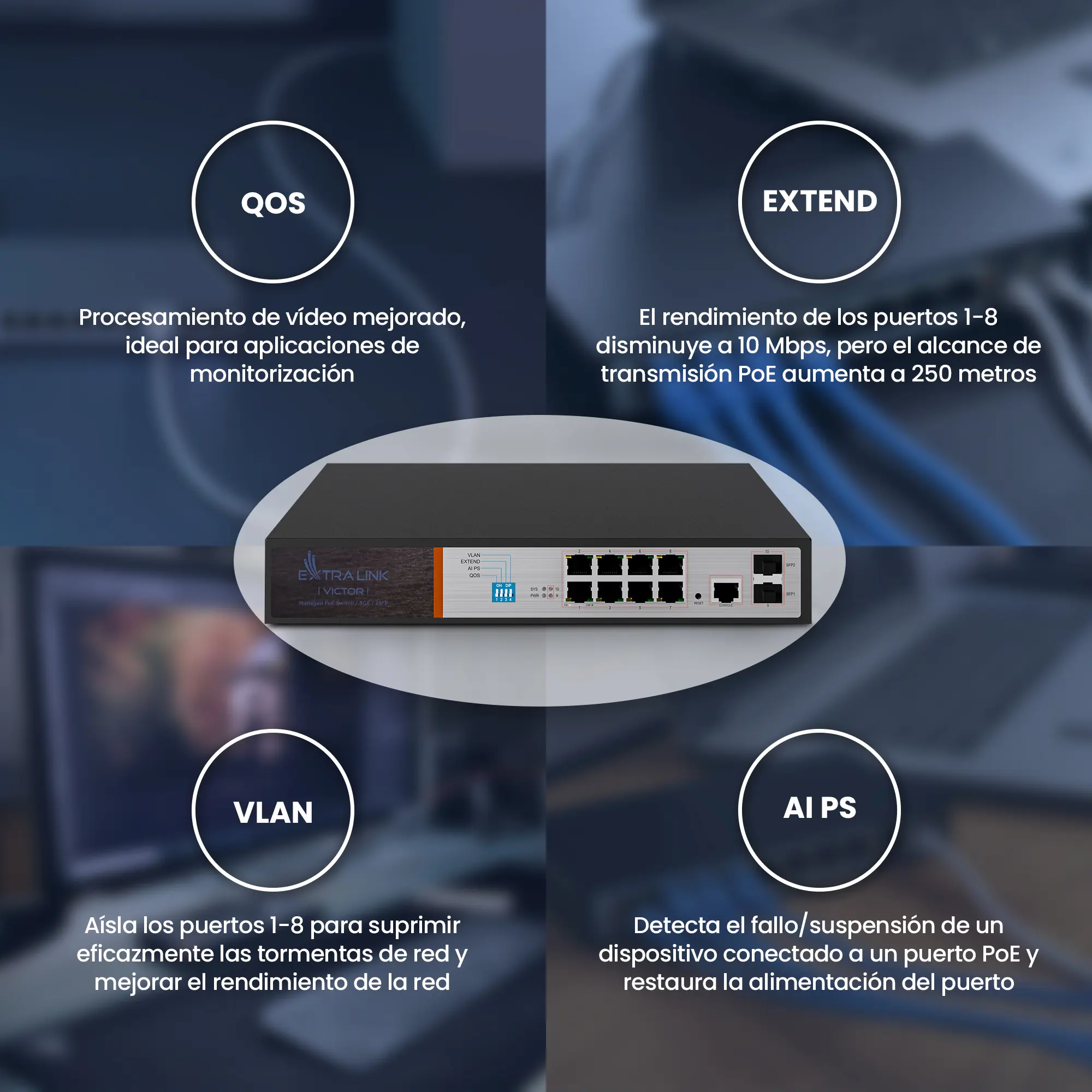 Interruptor PoE Gigabit SFP Extralink