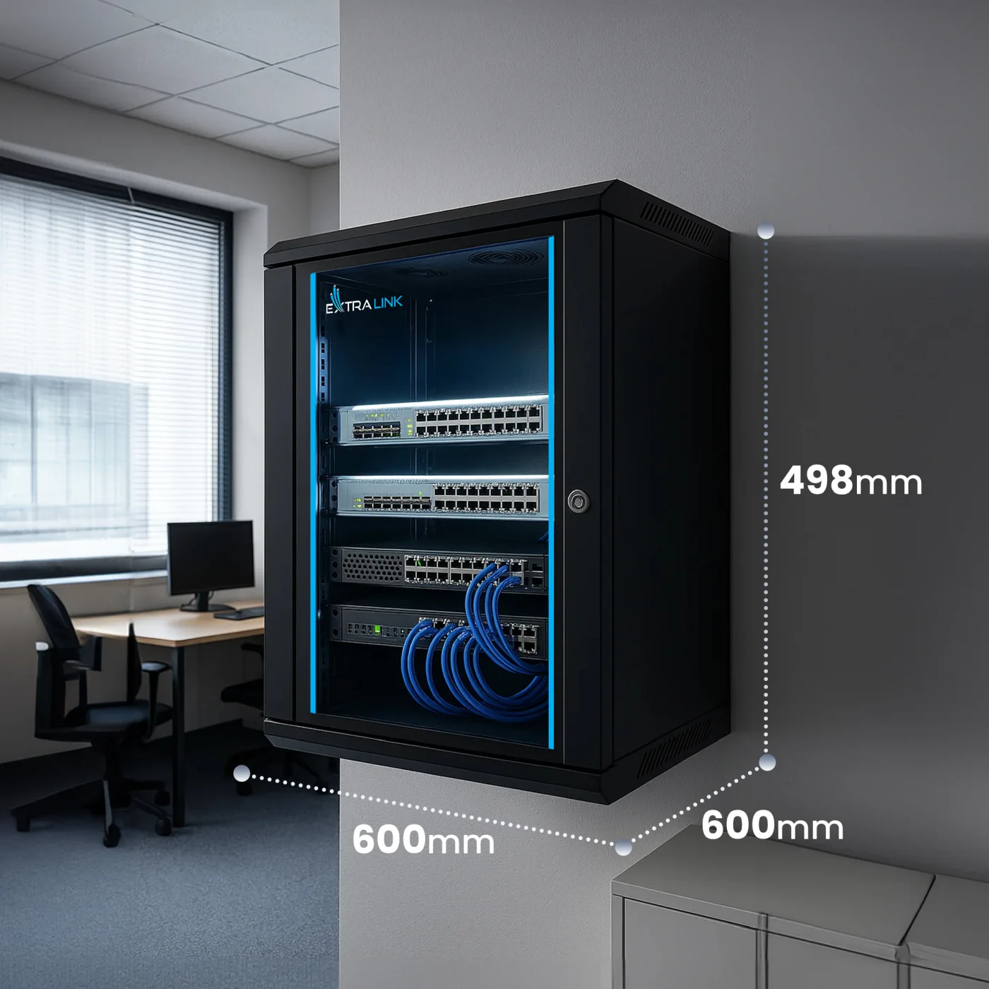 Extralink 9U 600x600 Negro | armario rack | montaje en pared