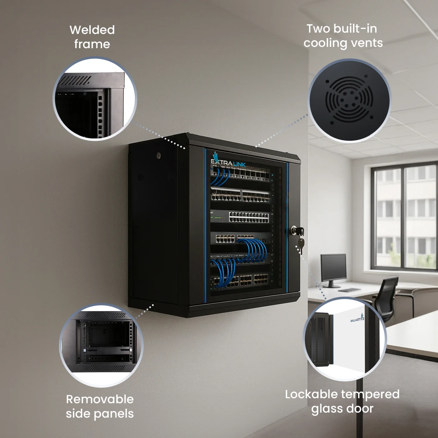 Extralink 9U 600x600 Nero | armadio rack | montaggio a parete