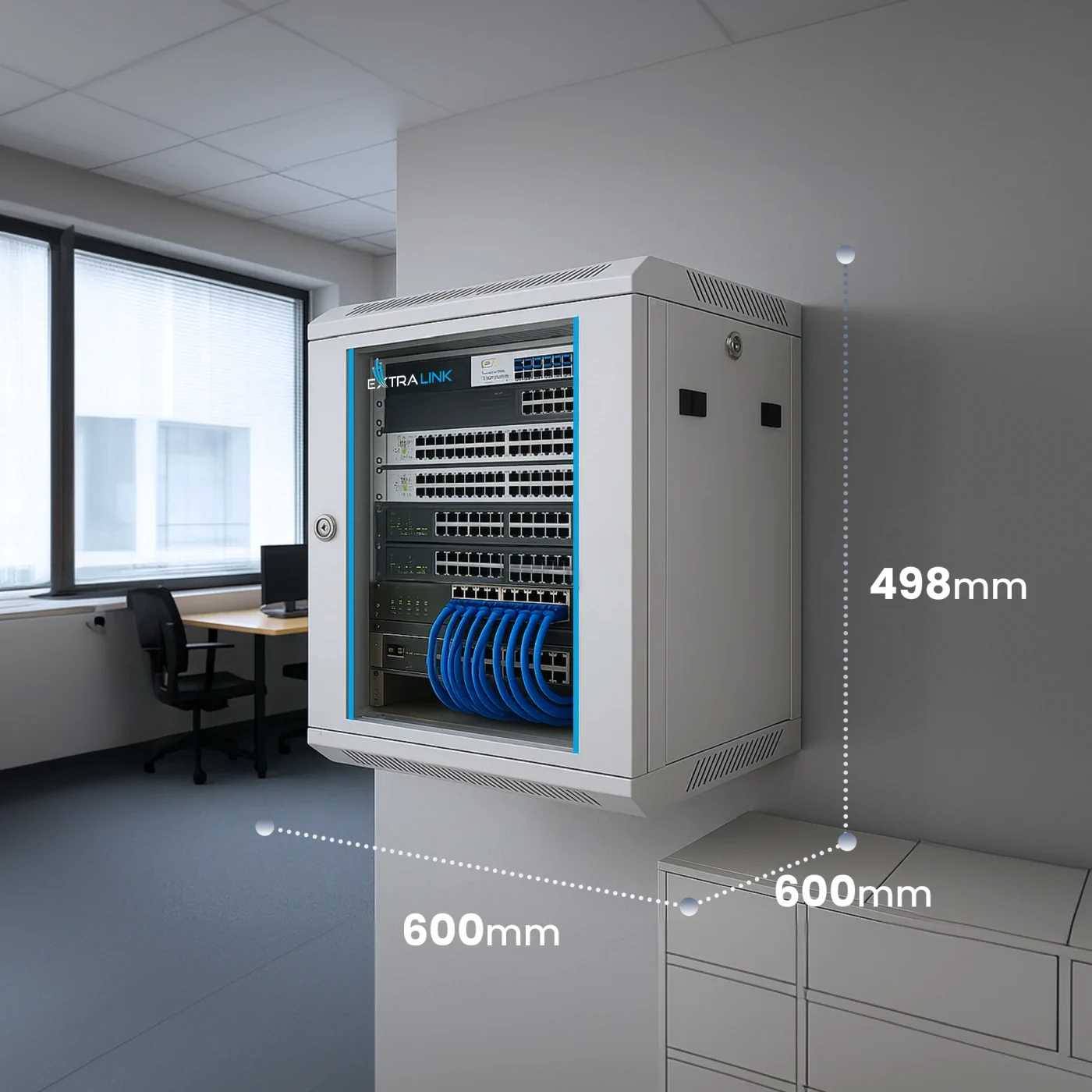 Extralink 9U 600x600 gri | rack kabin | duvara monte