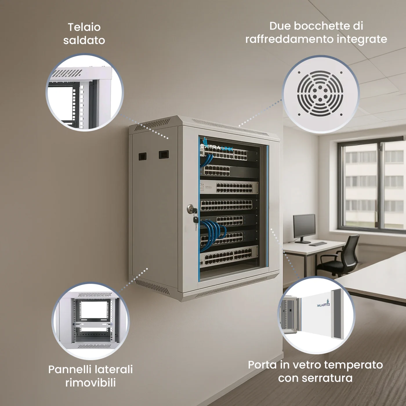 Extralink 9U 600x600 grigio | armadio rack | montaggio a parete