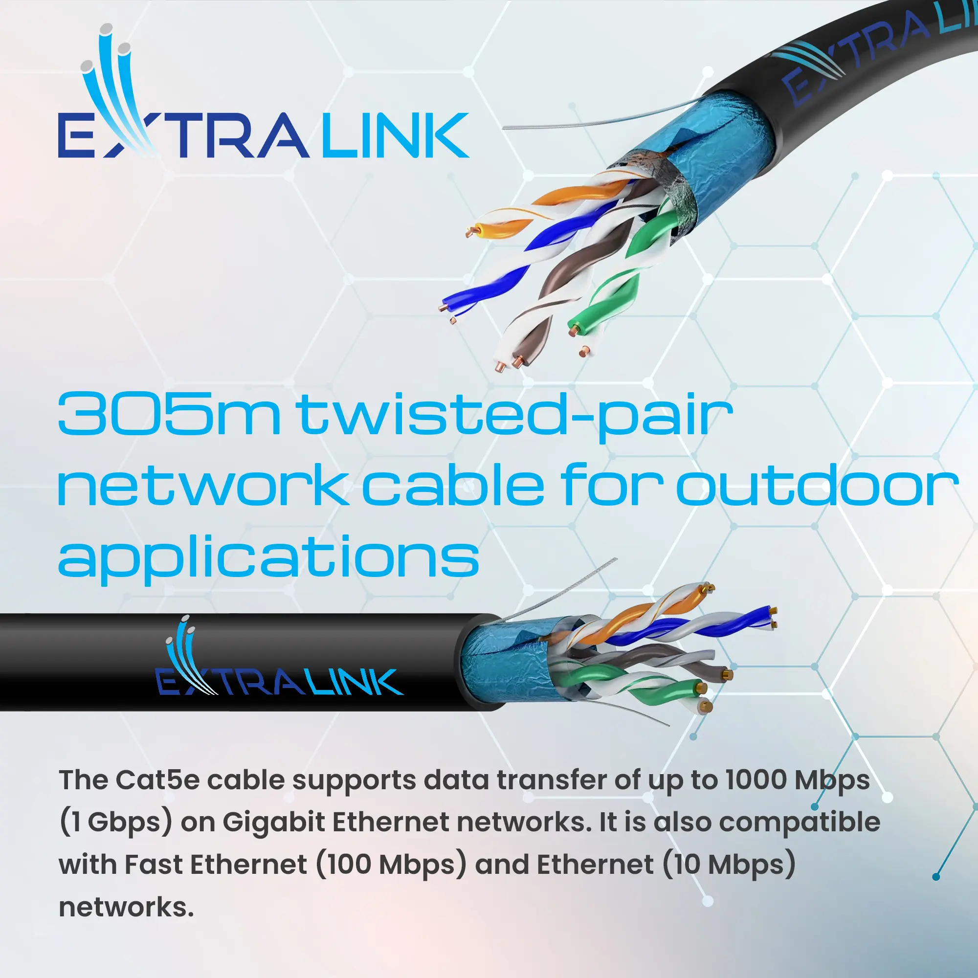 EXTRALINK CAT5E FTP (F/UTP) V2 OUTDOOR TWISTED PAIR 305M
