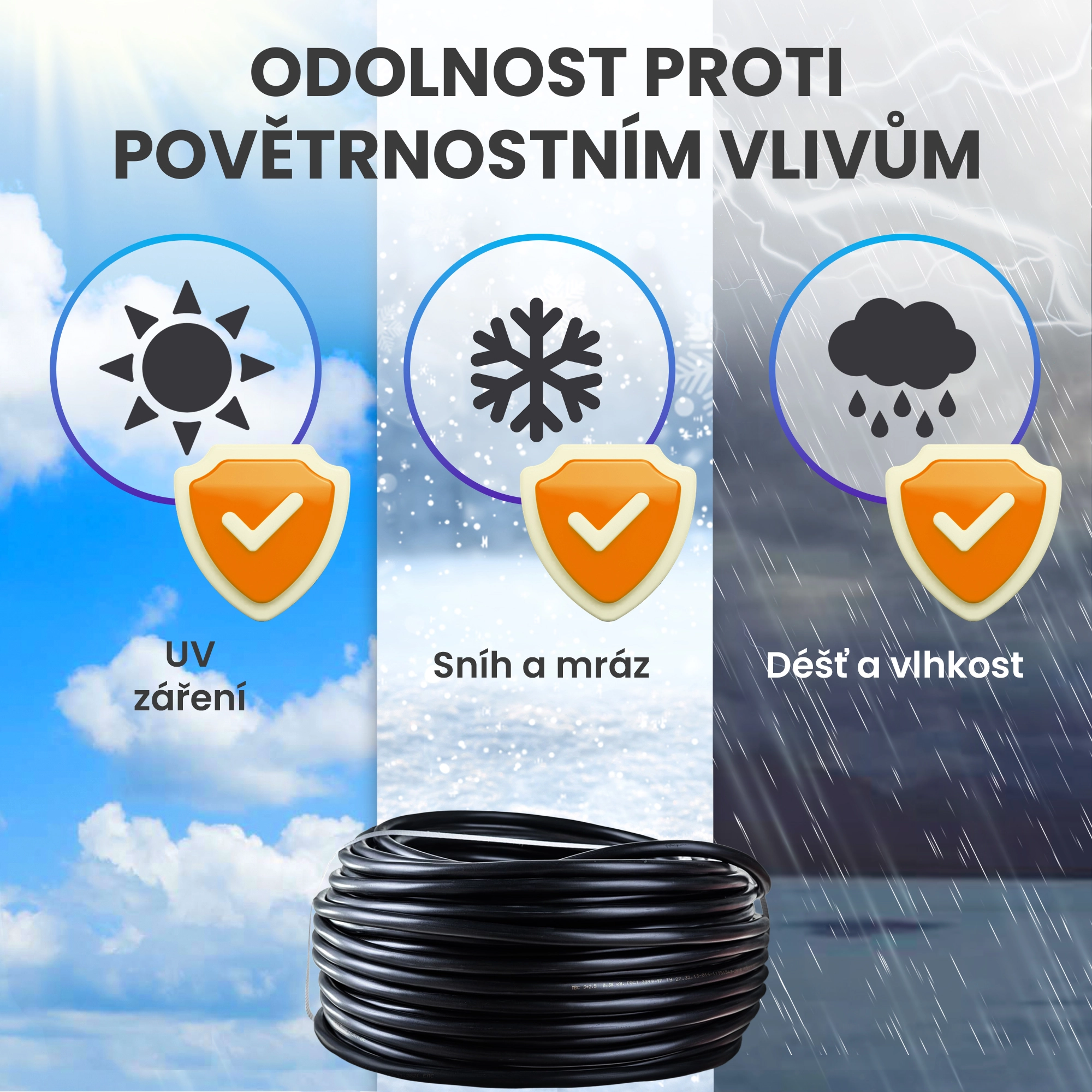 Černý venkovní kabel Extralink odolný proti povětrnostním vlivům: odolný proti slunci, mrazu a dešti/bouřce
