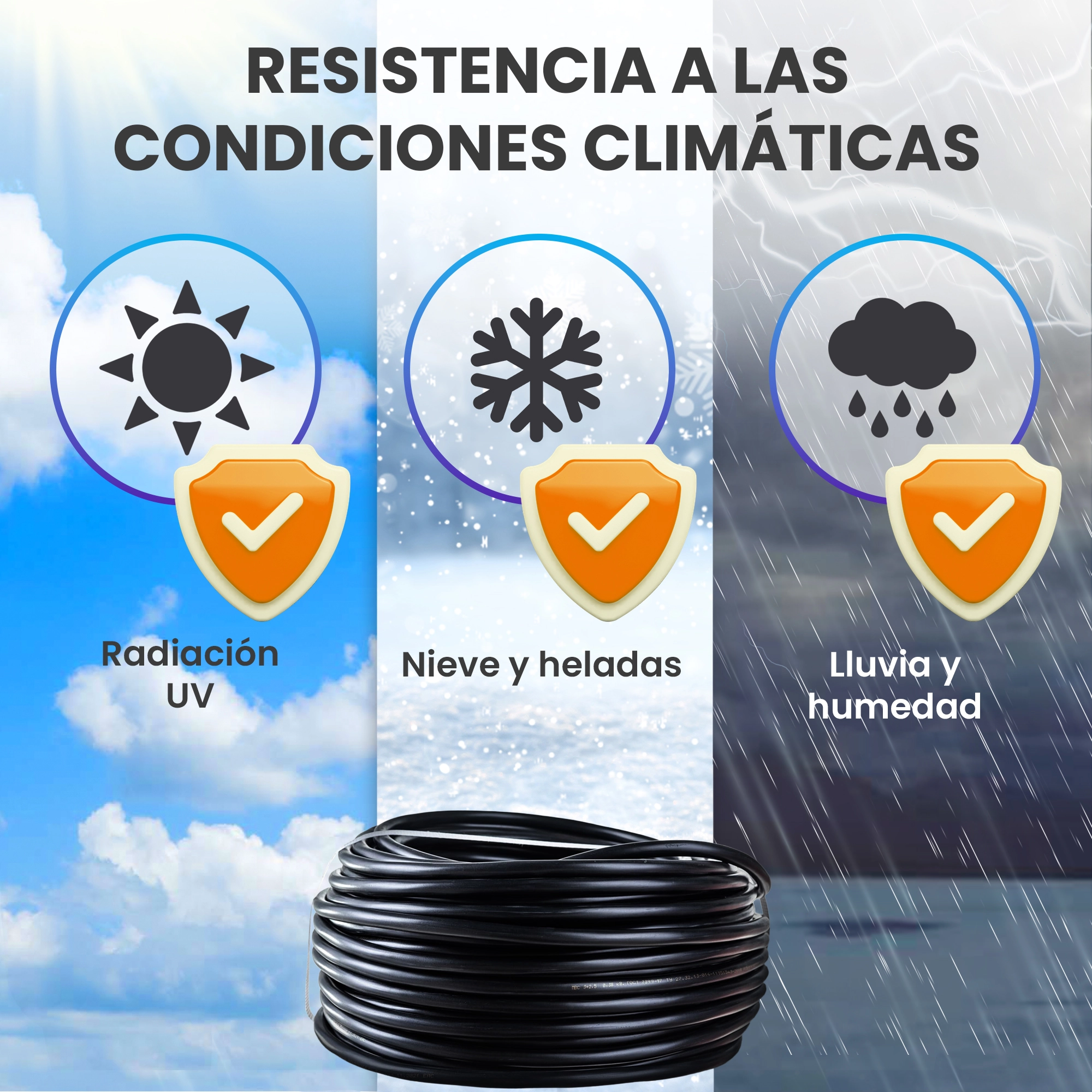 Cable negro Extralink resistente a la intemperie: resistente al sol, a las heladas y a la lluvia/tormenta