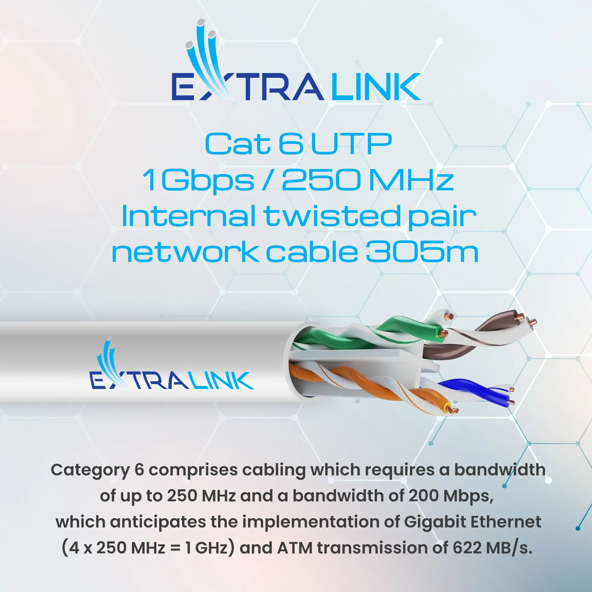 EXTRALINK CAT6 UTP (U/UTP) V2 INDOOR TWISTED PAIR 305M