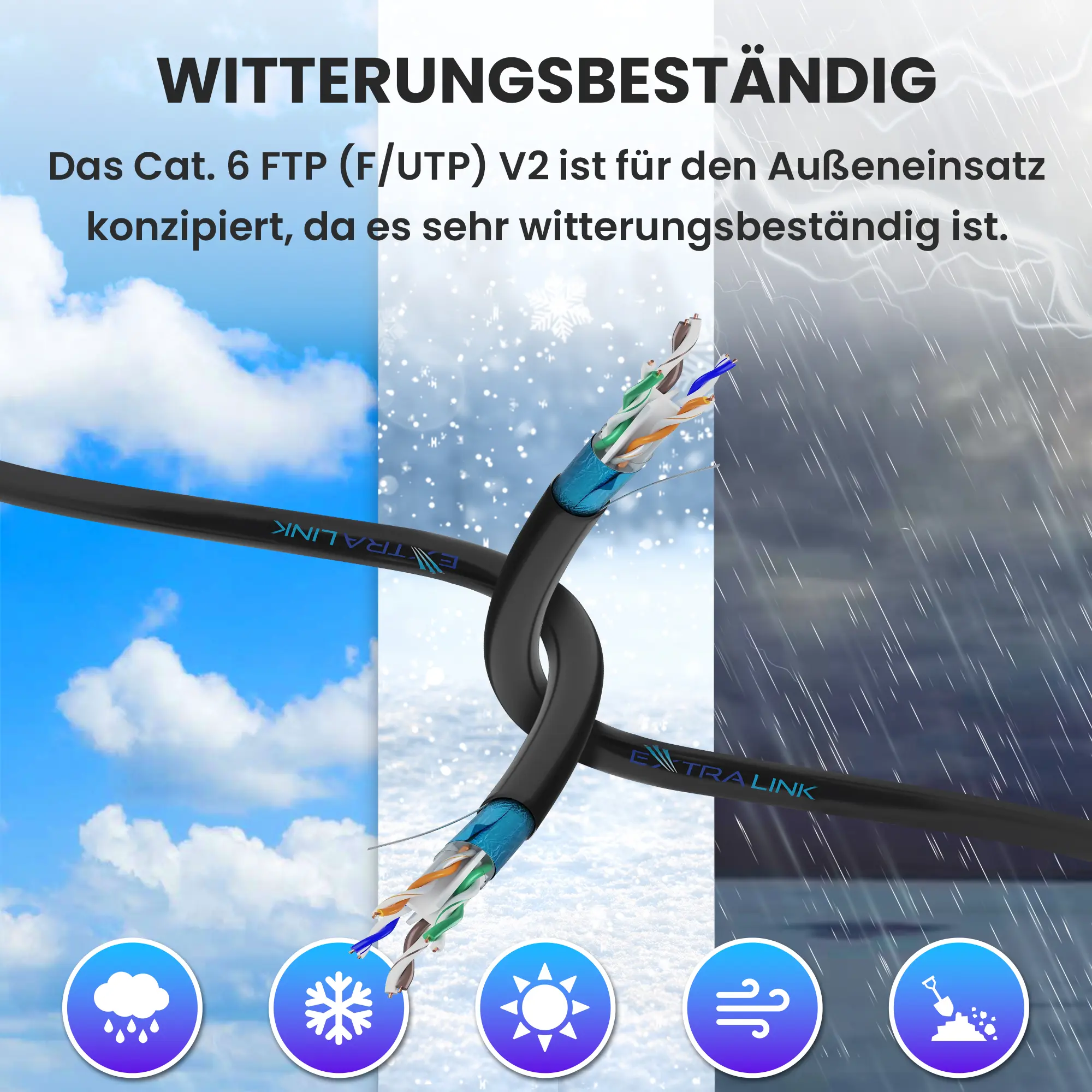 EXTRALINK CAT6 FTP (F/UTP) V2 VERDRILLTE ZWEIDRAHTLEITUNG FÜR DEN AUSSENBEREICH 305M