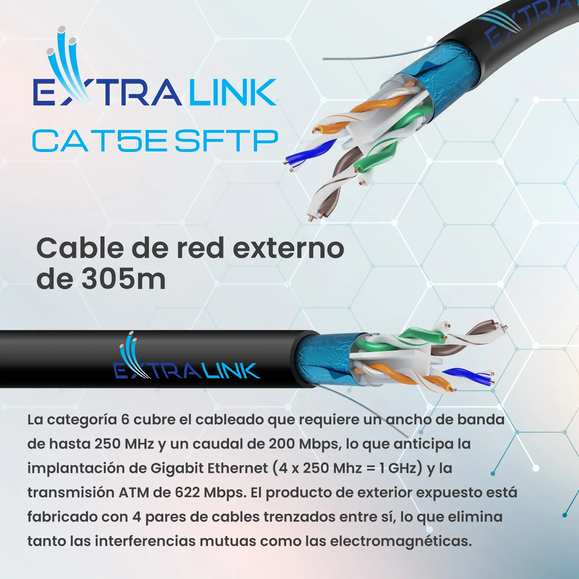 EXTRALINK CAT6 FTP (F/UTP) V2 PAR TRENZADO EXTERIOR 305M