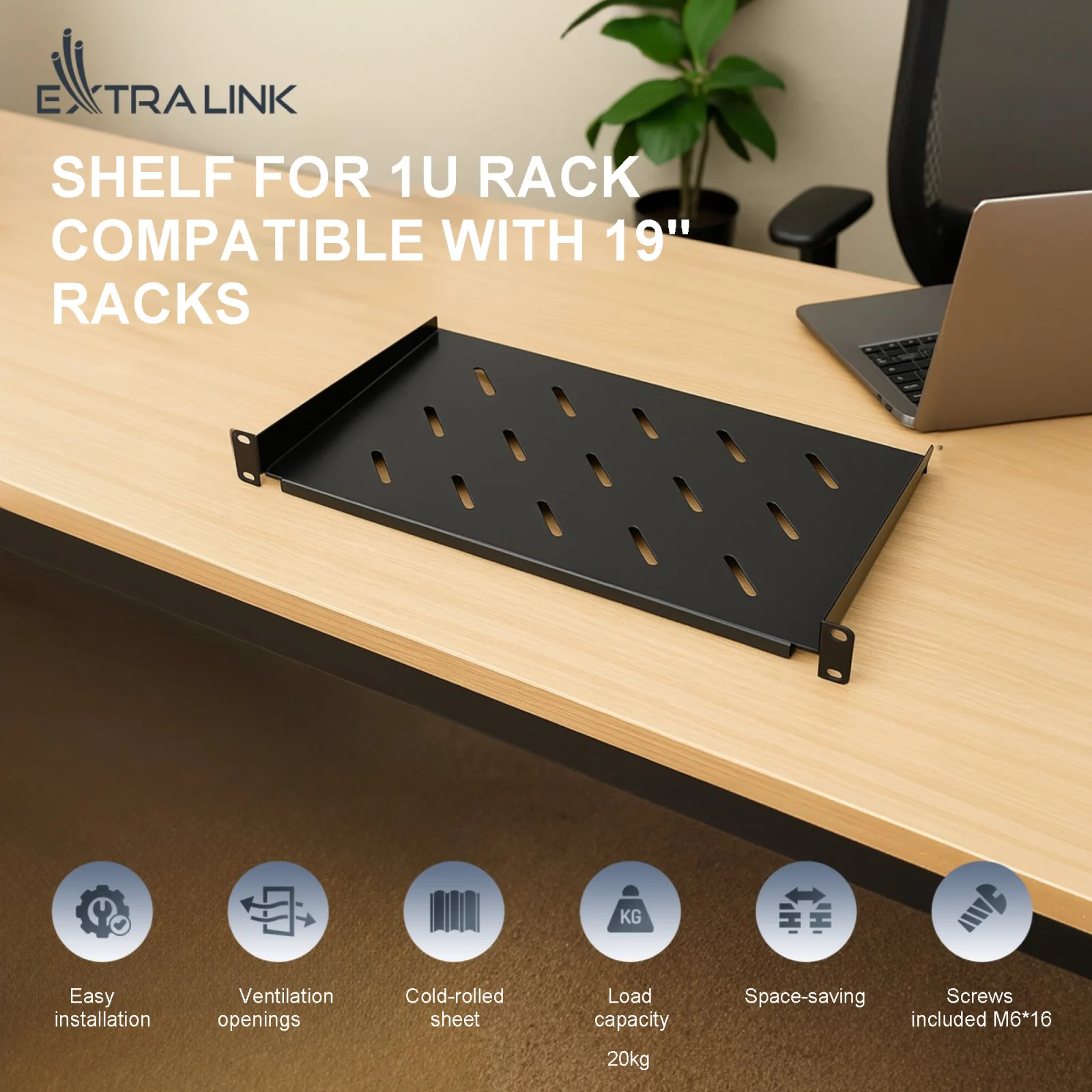 Extralink 1U 300mm Czarna | Półka | 19