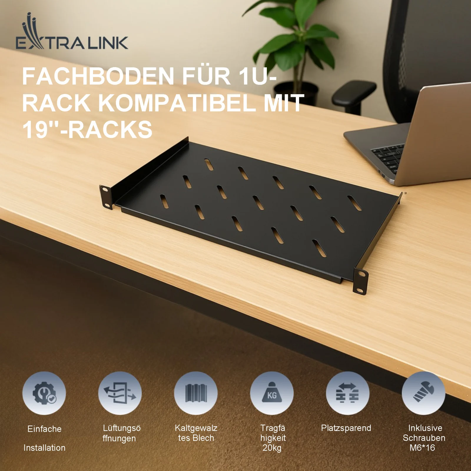 Extralink 1U 300mm Schwarz | Regal | 19