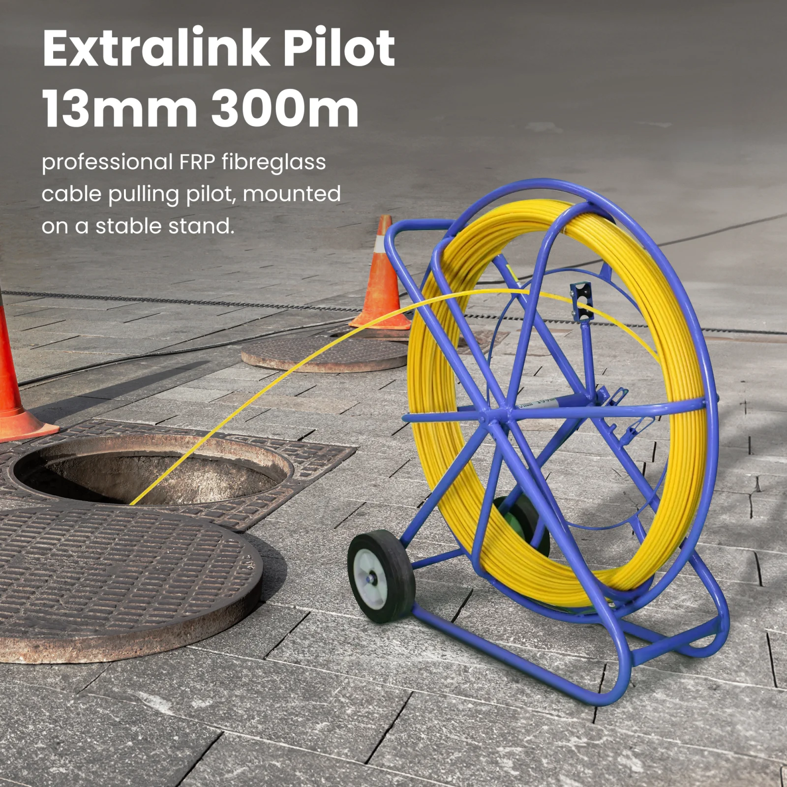 Extralink Pilot 13mm 300m | FRP fibra de vidrio, dia. 13mm, longitud 300m, amarillo