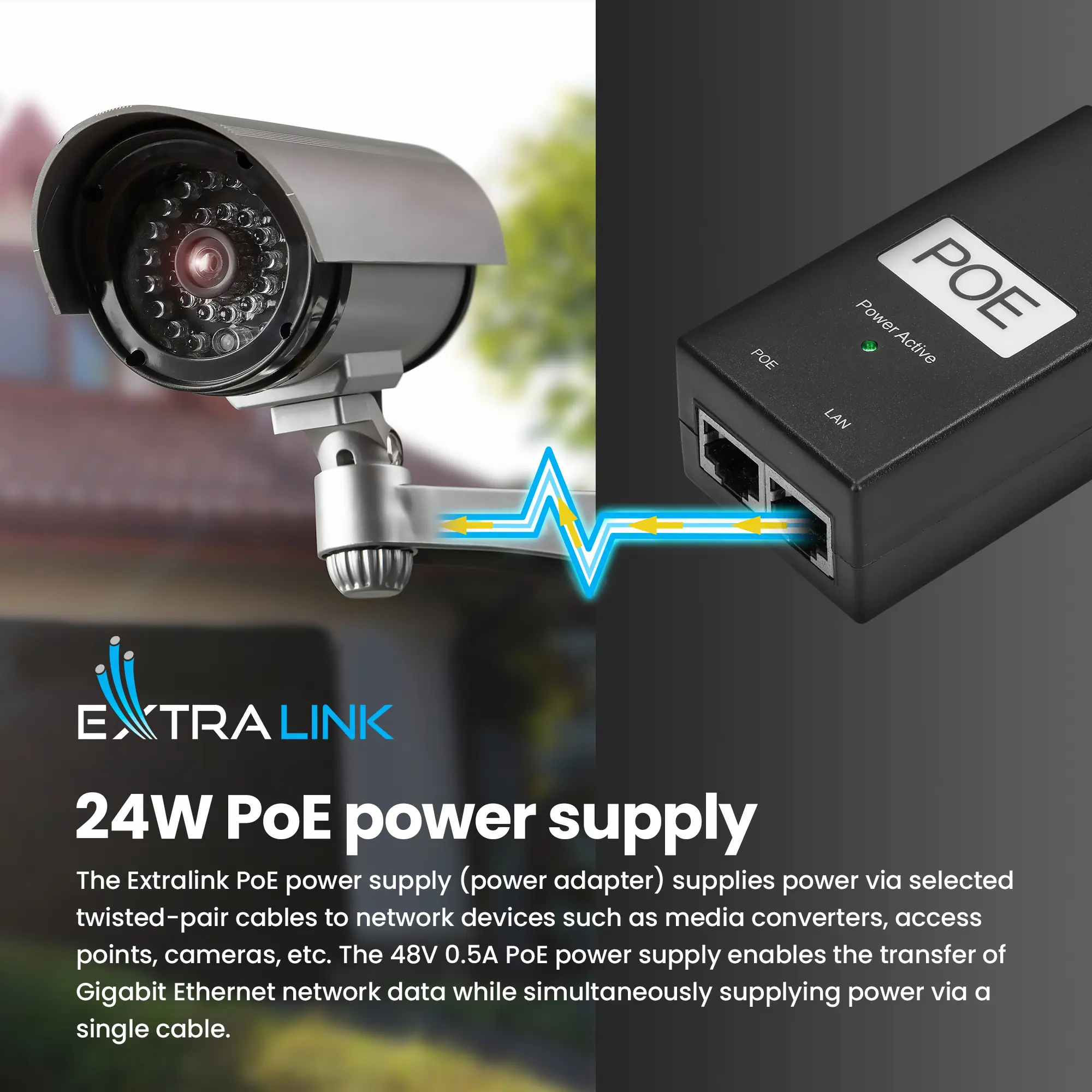 EXTRALINK POE-48-24W 48V 24W 0,5A NAPÁJECÍ ADAPTÉR SE STŘÍDAVÝM KABELEM