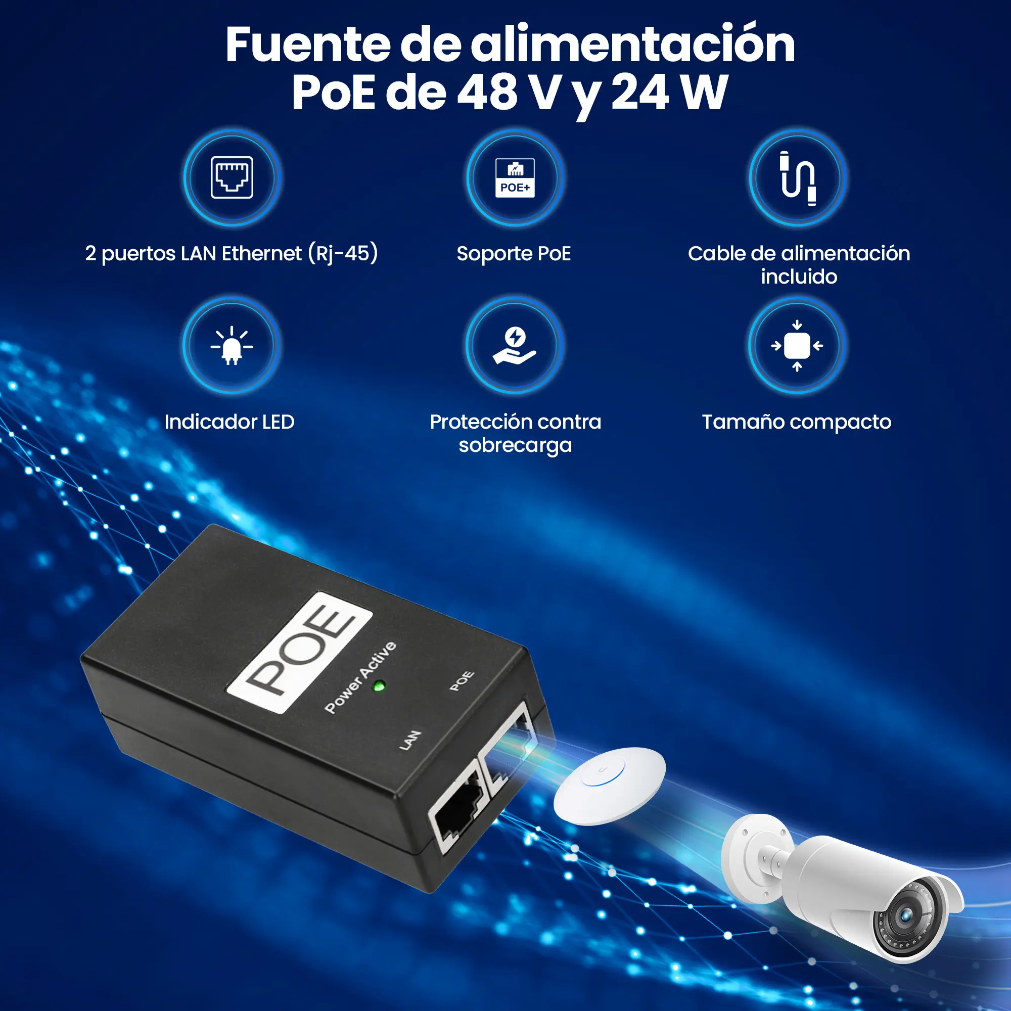 EXTRALINK POE-48-24W ADAPTADOR DE CORRIENTE 48V 24W 0,5A CON CABLE AC