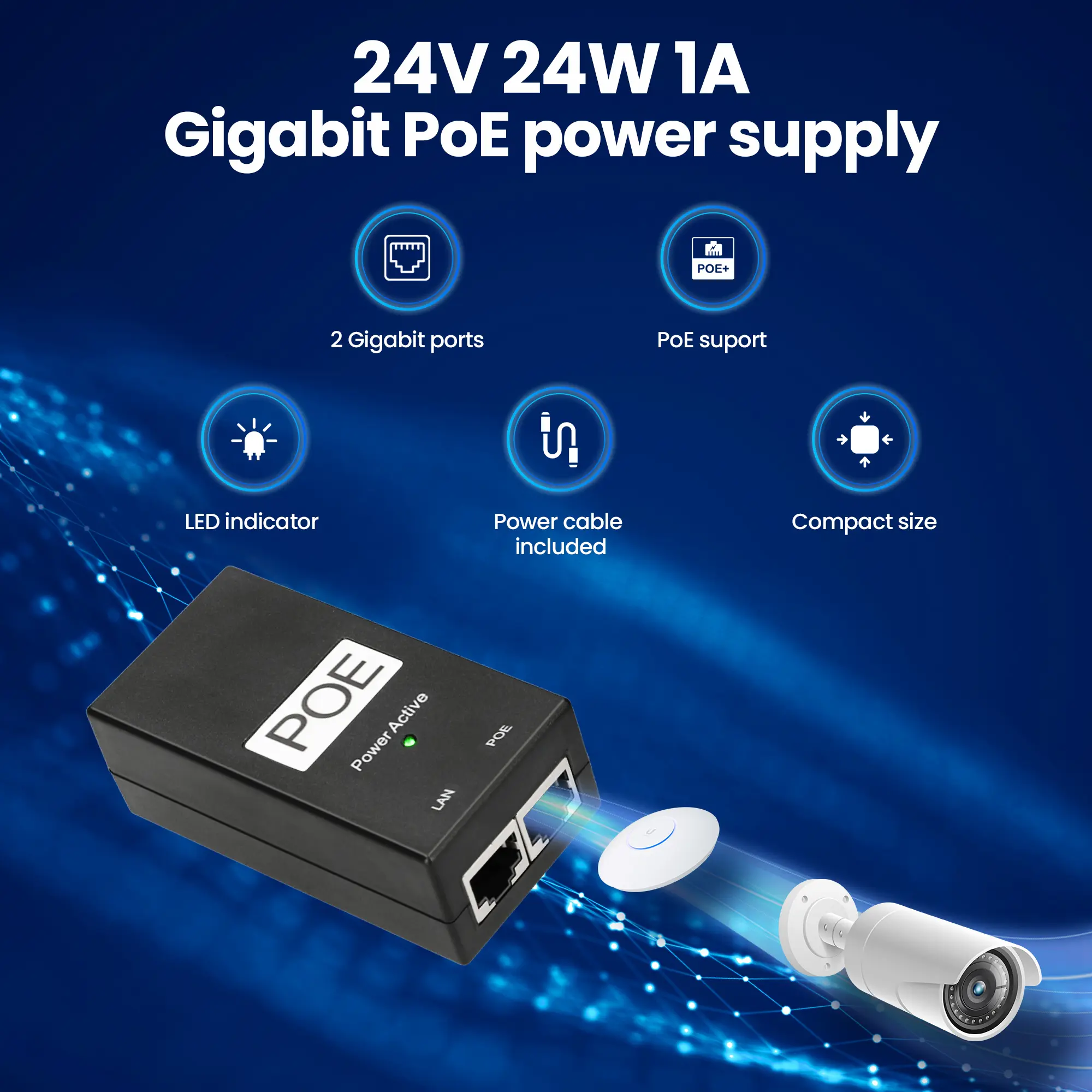 adaptador de corriente con cable ac 24v 1A 24W