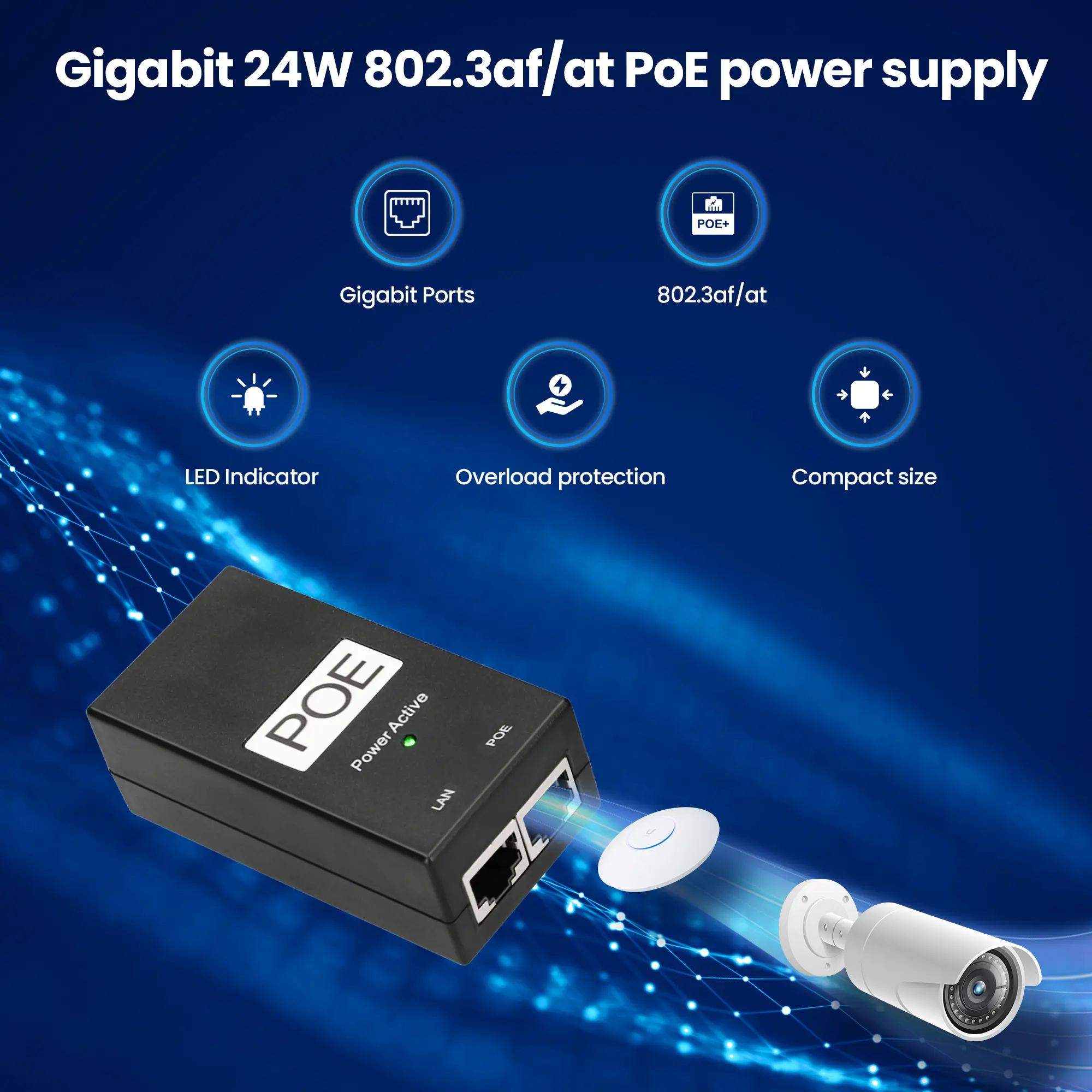 power adapter with ac cable 48v 0,5A 24W