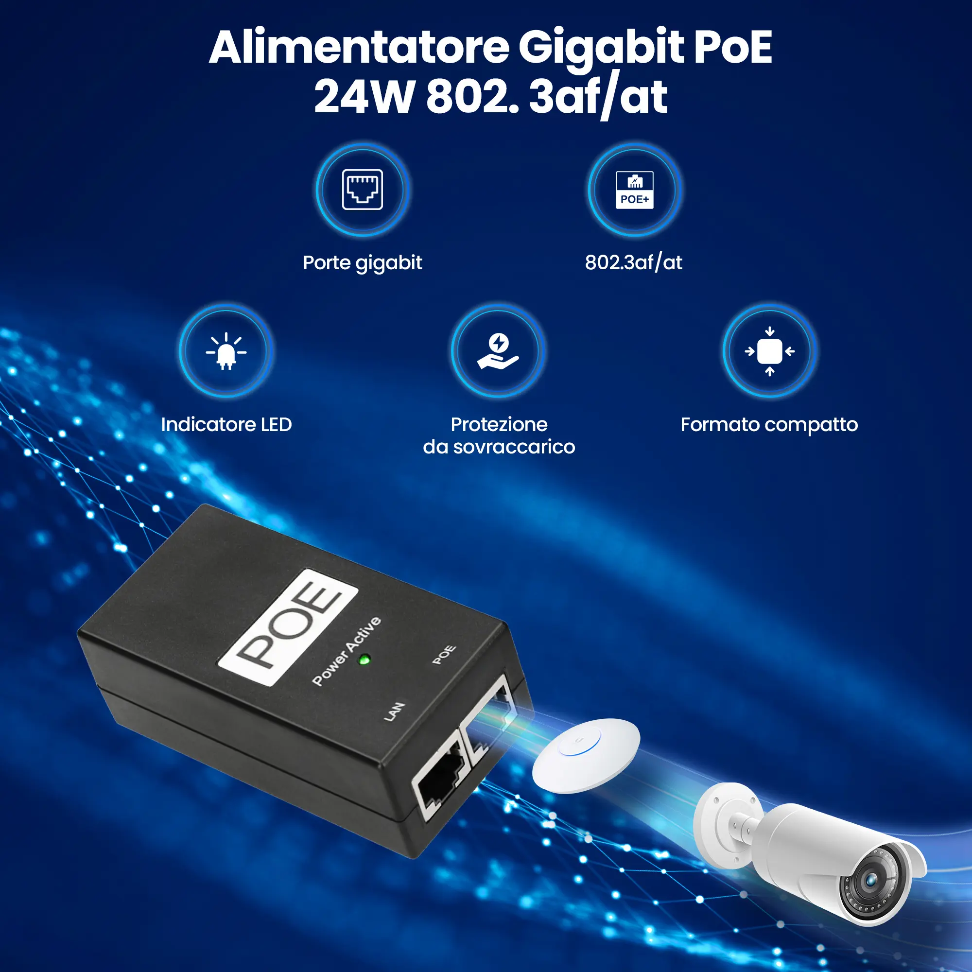 adattatore di alimentazione con cavo CA 48v 0,5A 24W