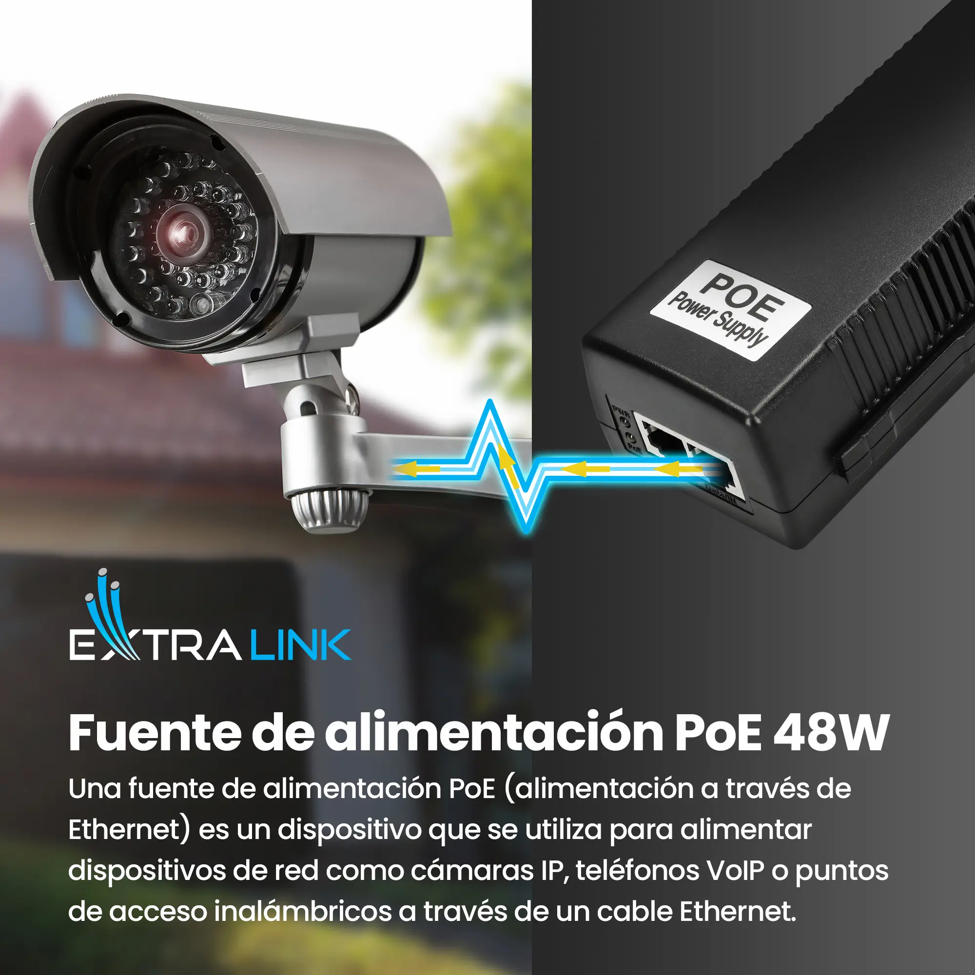 EXTRALINK POE-48-48W 48V 48W 1A ADAPTADOR DE CORRIENTE GIGABIT CON CABLE AC 802.3AF/AT