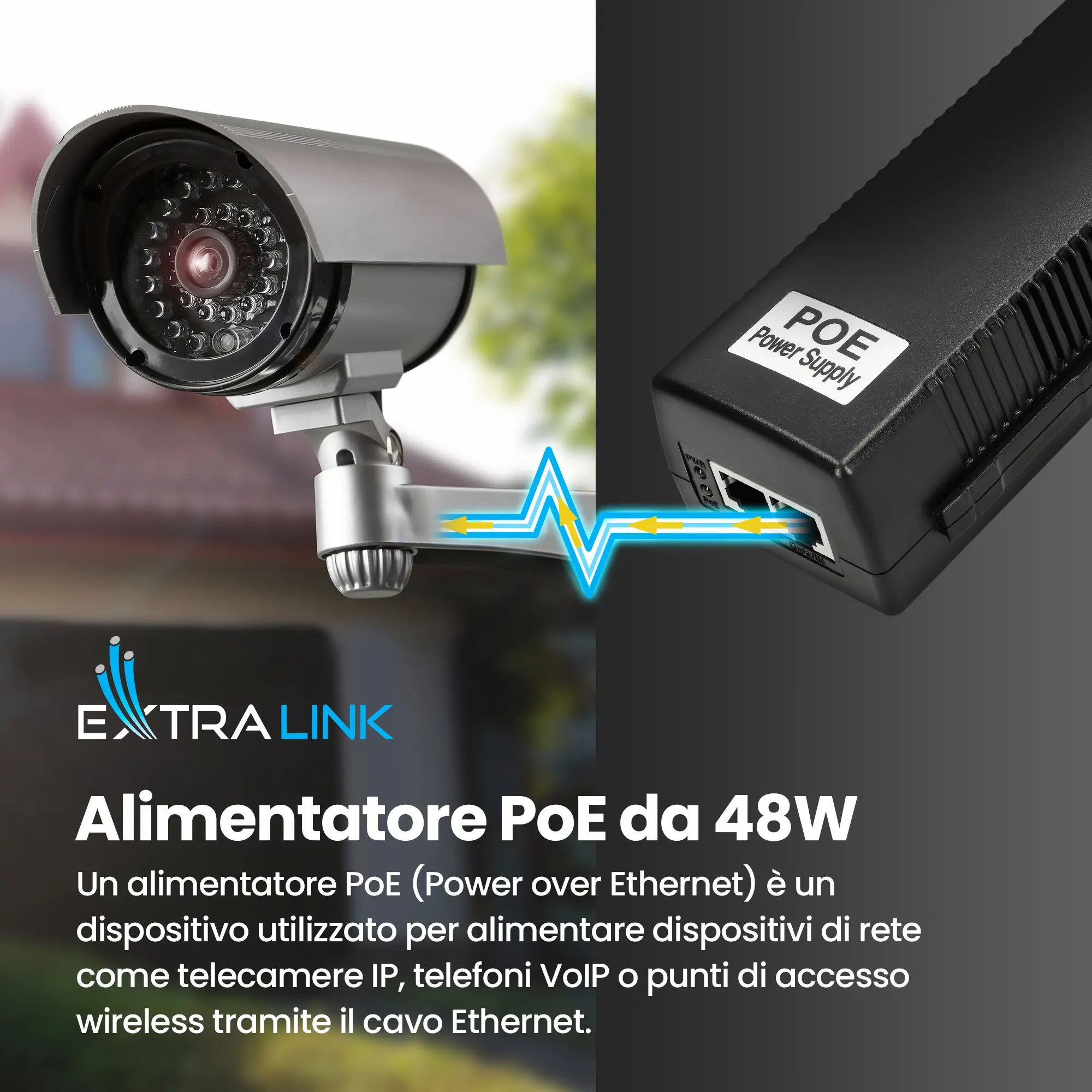 EXTRALINK POE-48-48W 48V 48W 1A ADATTATORE DI ALIMENTAZIONE GIGABIT CON CAVO AC 802.3AF/AT