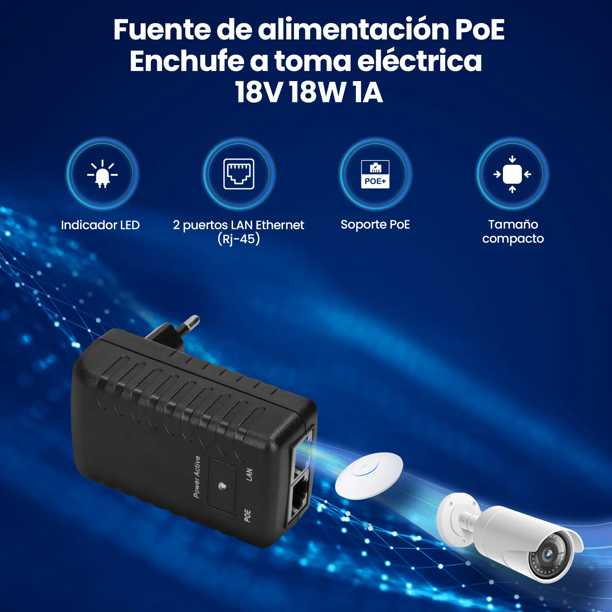 fuente de alimentación poe 18v 1A 18W