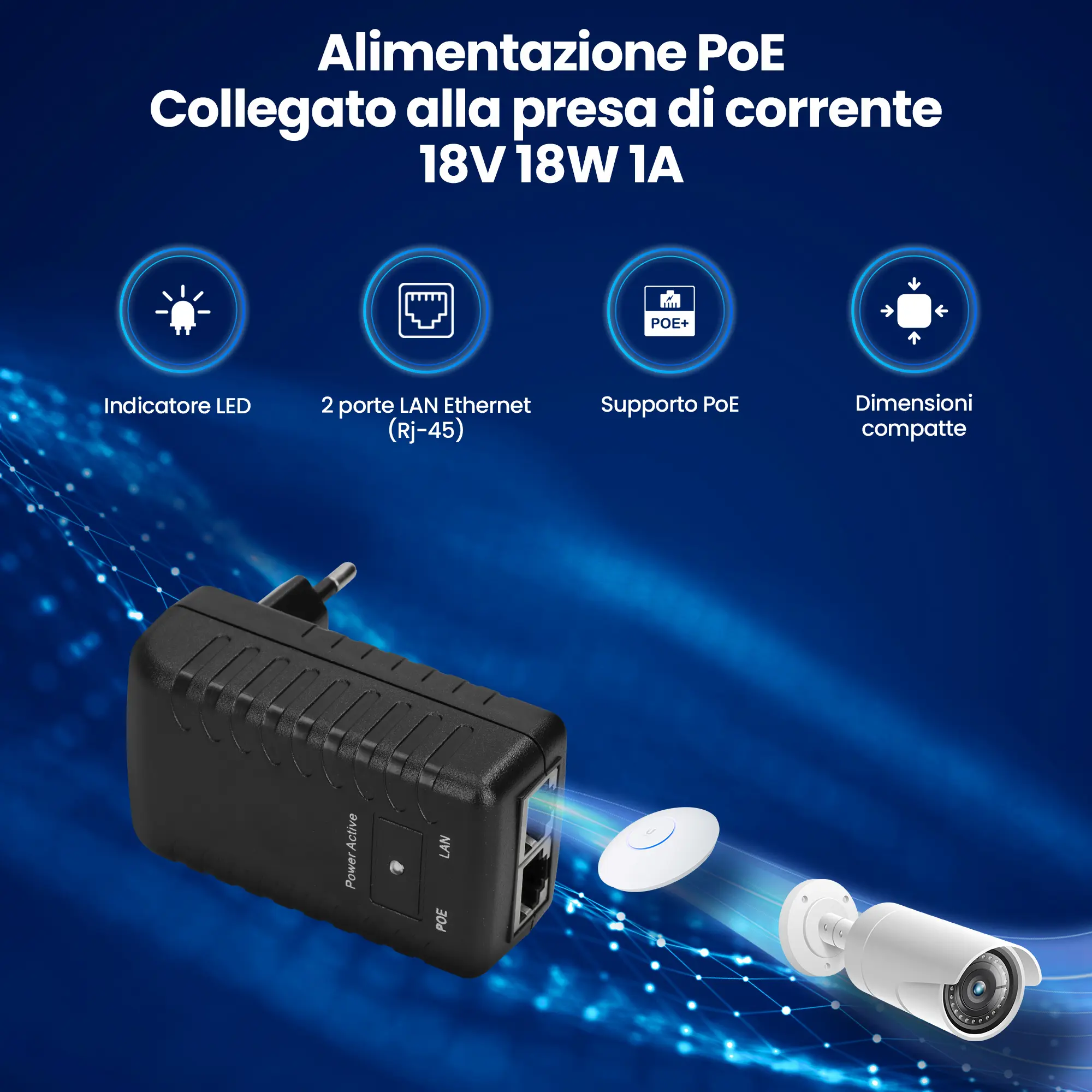 alimentatore poe 18v 1A 18W