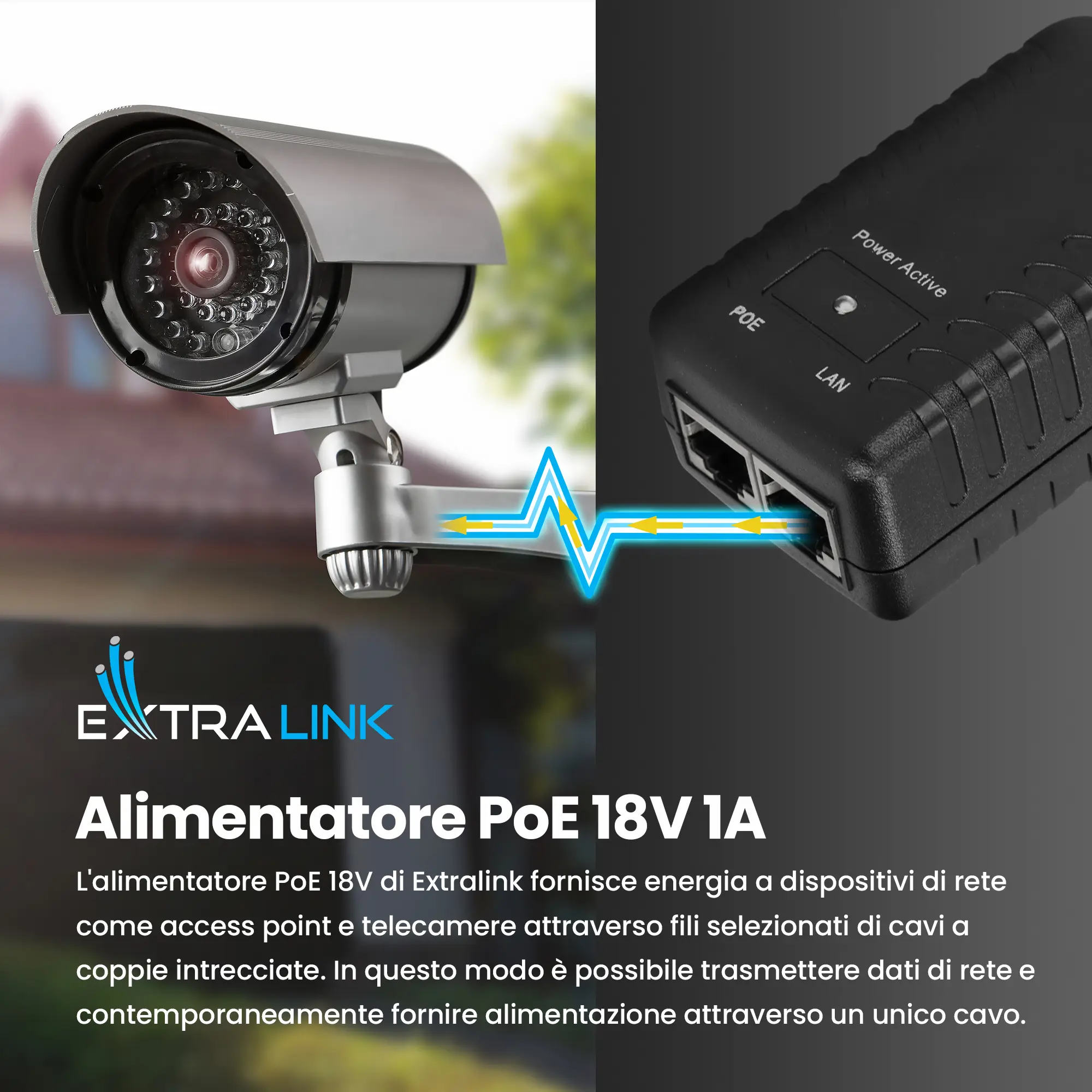 EXTRALINK POE-18-18W 18V 18W 1A ADATTATORE DI ALIMENTAZIONE A PARETE