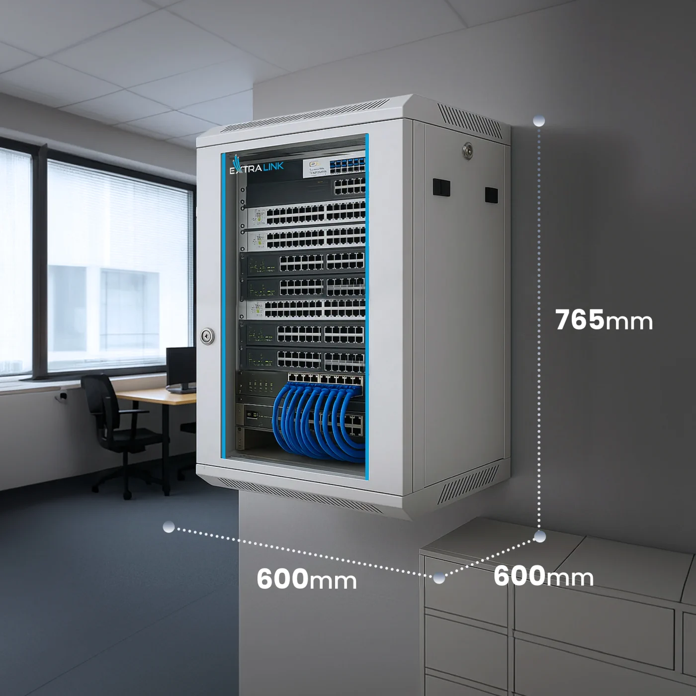 Extralink 15U 600x600 Grey | rack cabinet | wall-mounted.
