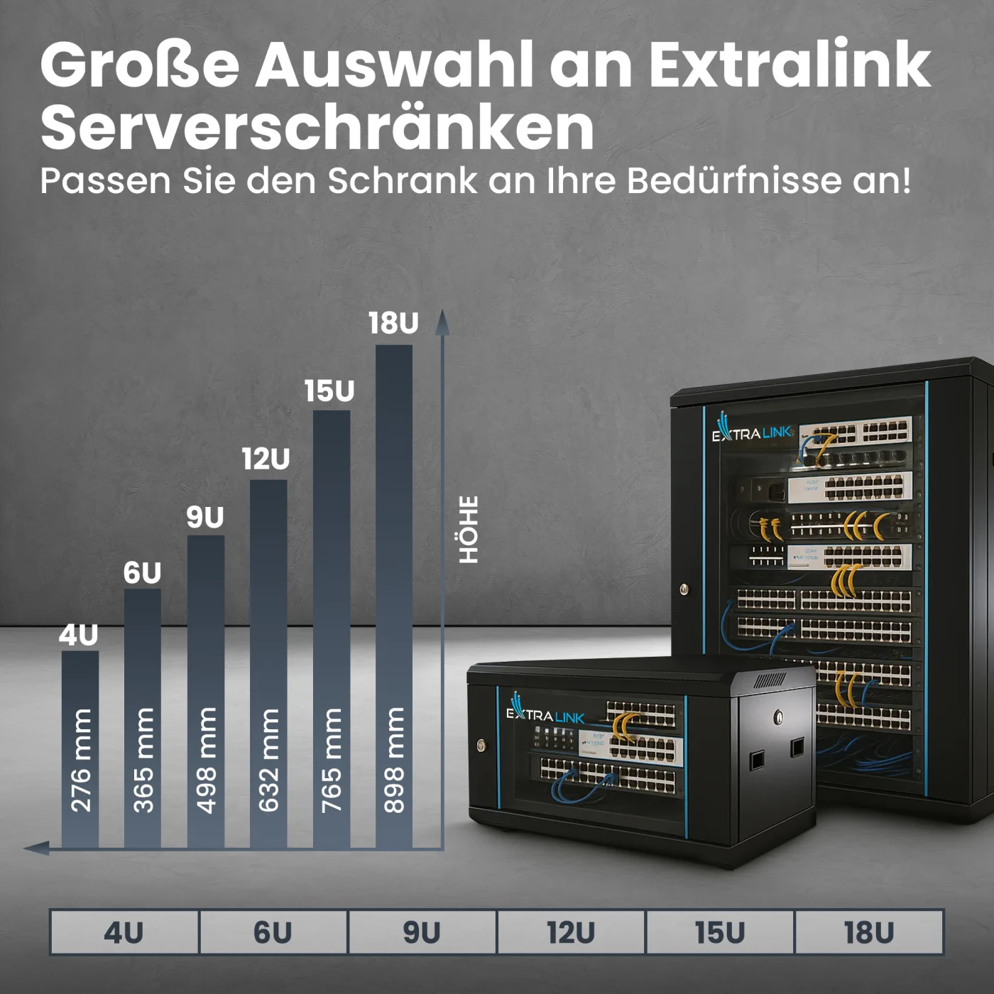 Extralink 15U 600x450 Schwarz | Rackschrank | Wandmontage