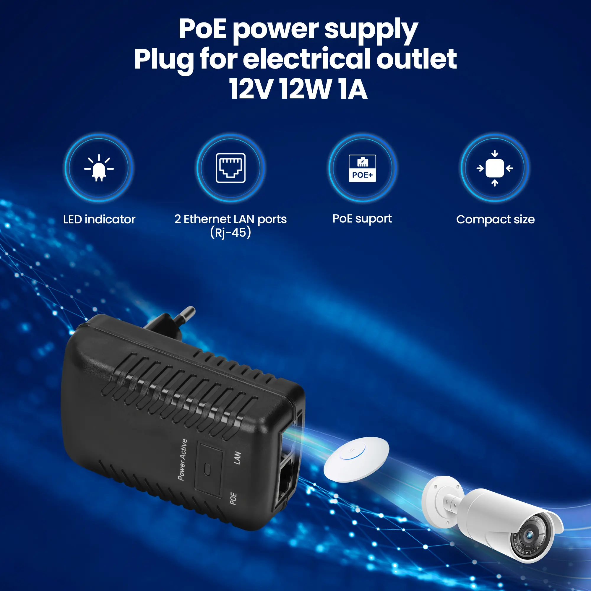 poe power supply 12v 1A 12W