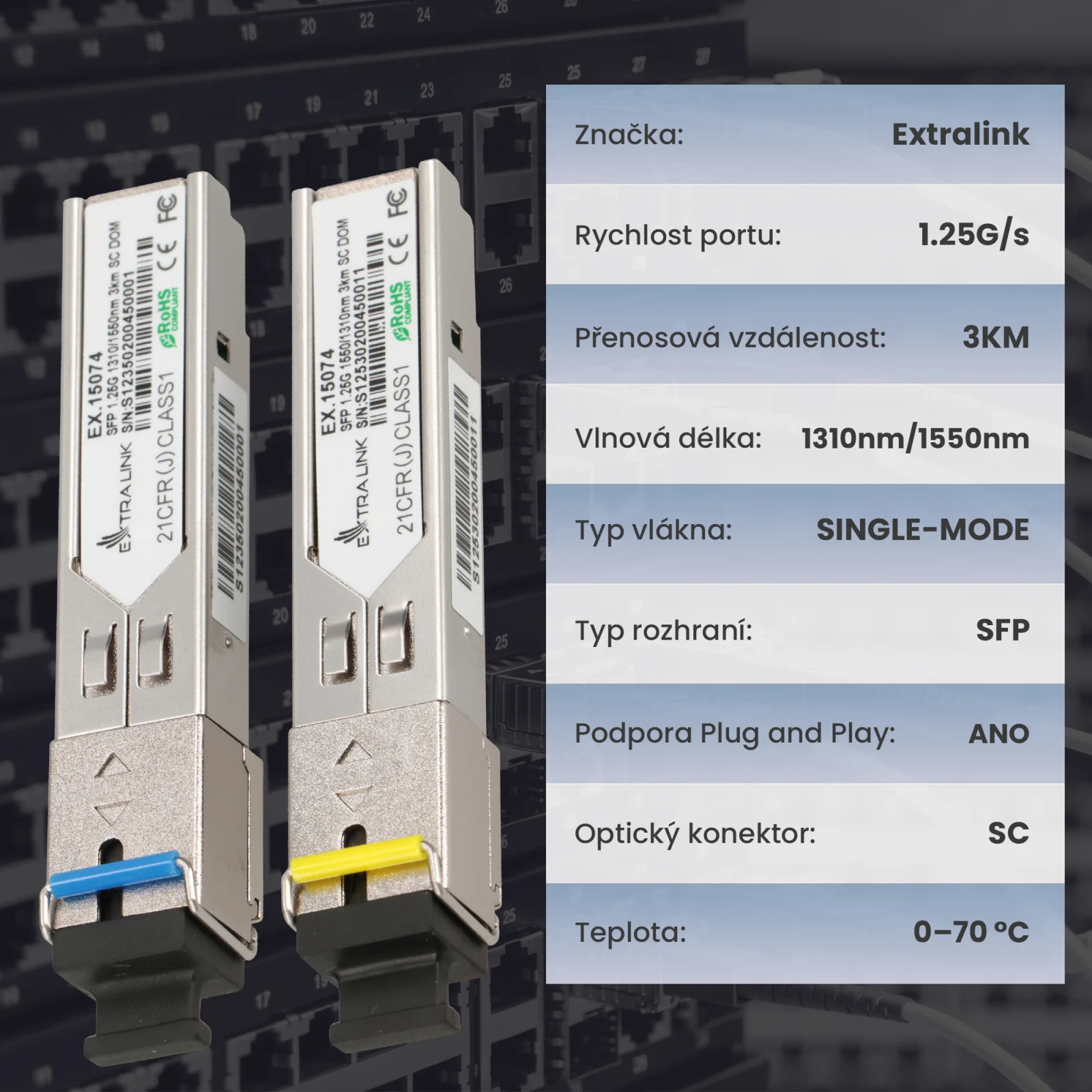 SFP 1.25G WDM 1310/1550NM SM 3KM SC - P&Aacute;R