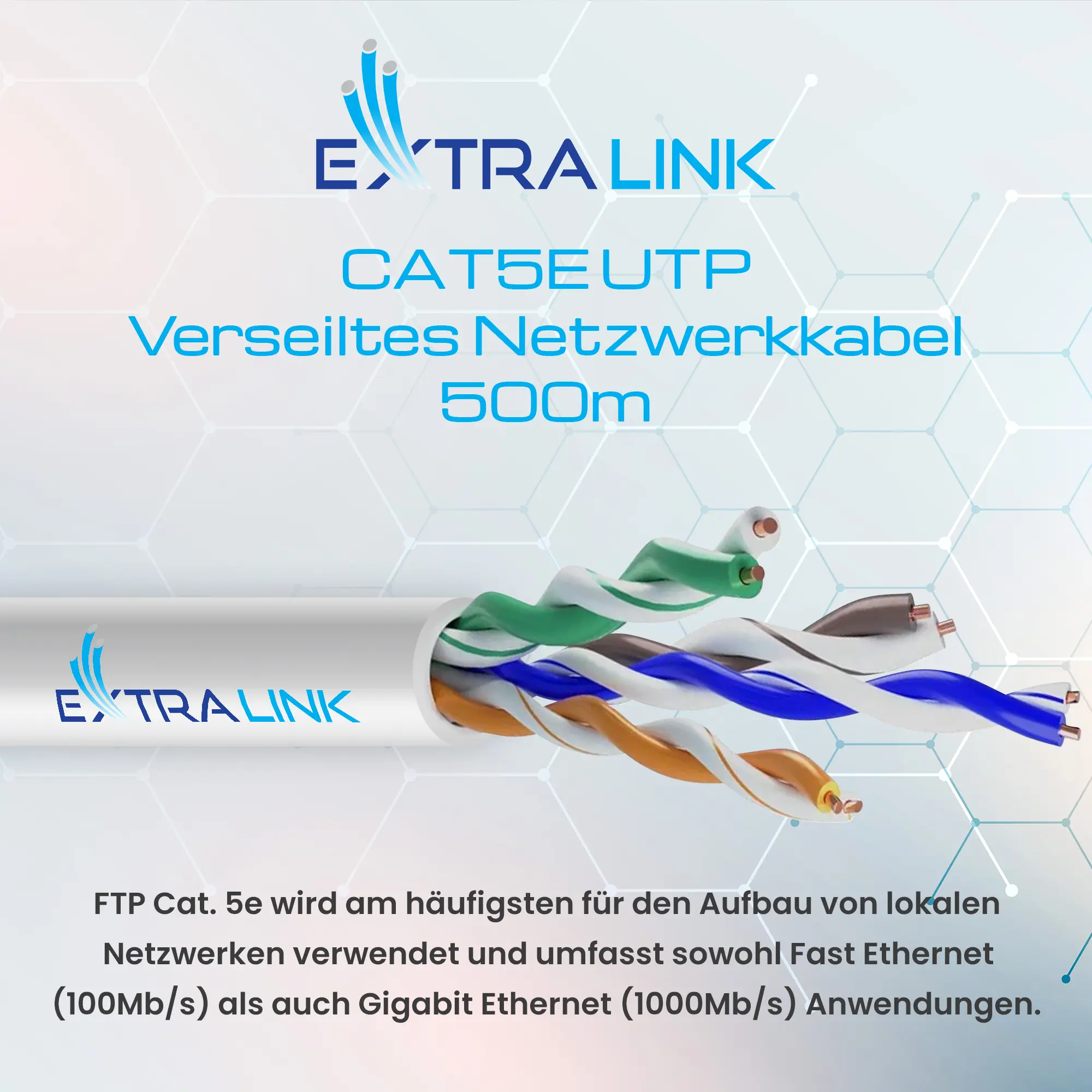 EXTRALINK CAT5E UTP (U/UTP) V2 VERDRILLTE ZWEIDRAHTLEITUNG FÜR DEN INNENBEREICH 500M