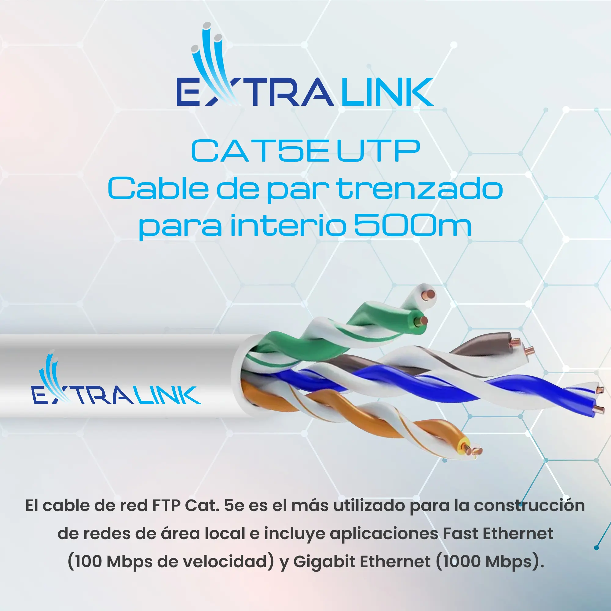 EXTRALINK CAT5E UTP (U/UTP) V2 PAR TRENZADO DE INTERIOR 500M