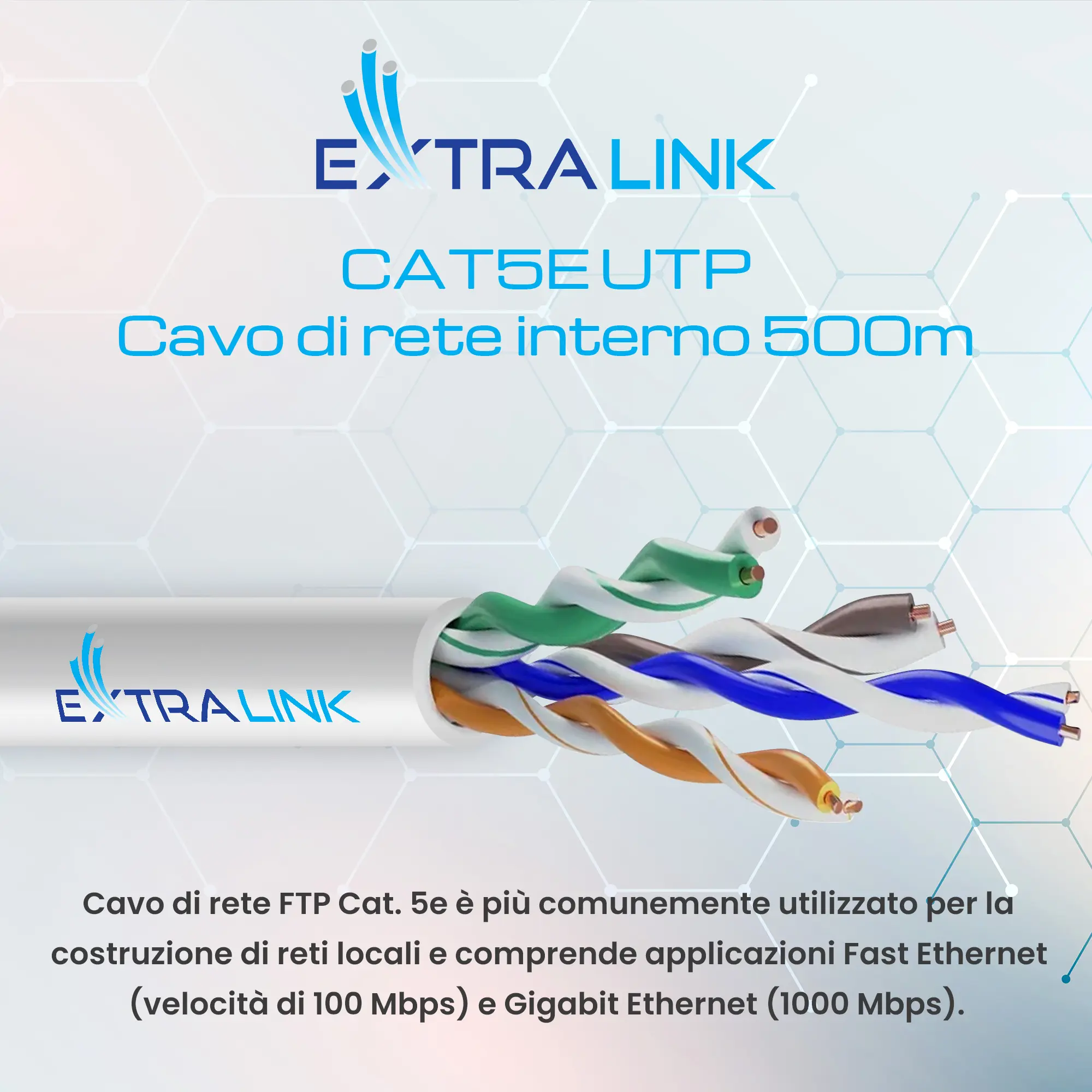 EXTRALINK CAT5E UTP (U/UTP) V2 DOPPINO INTRECCIATO PER INTERNI 500M