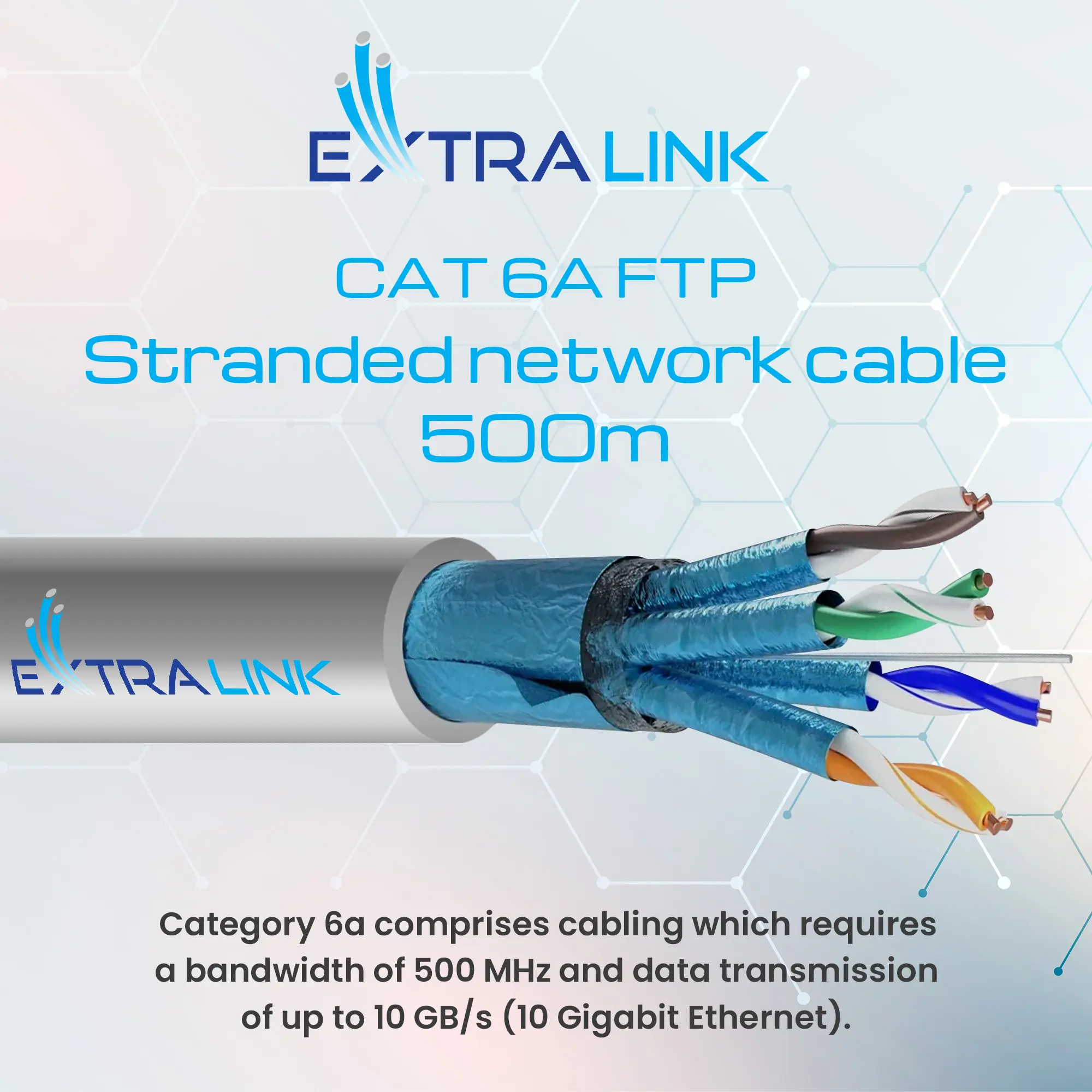 EXTRALINK CAT6A FTP (F/FTP) DOPPINO INTRECCIATO PER INTERNI 500M