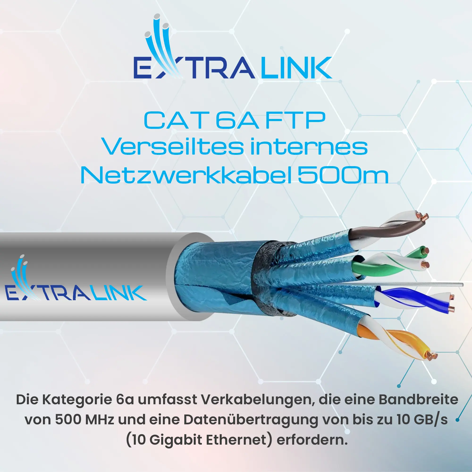 EXTRALINK CAT6A FTP (F/FTP) VERDRILLTE ZWEIDRAHTLEITUNG INNEN 500M