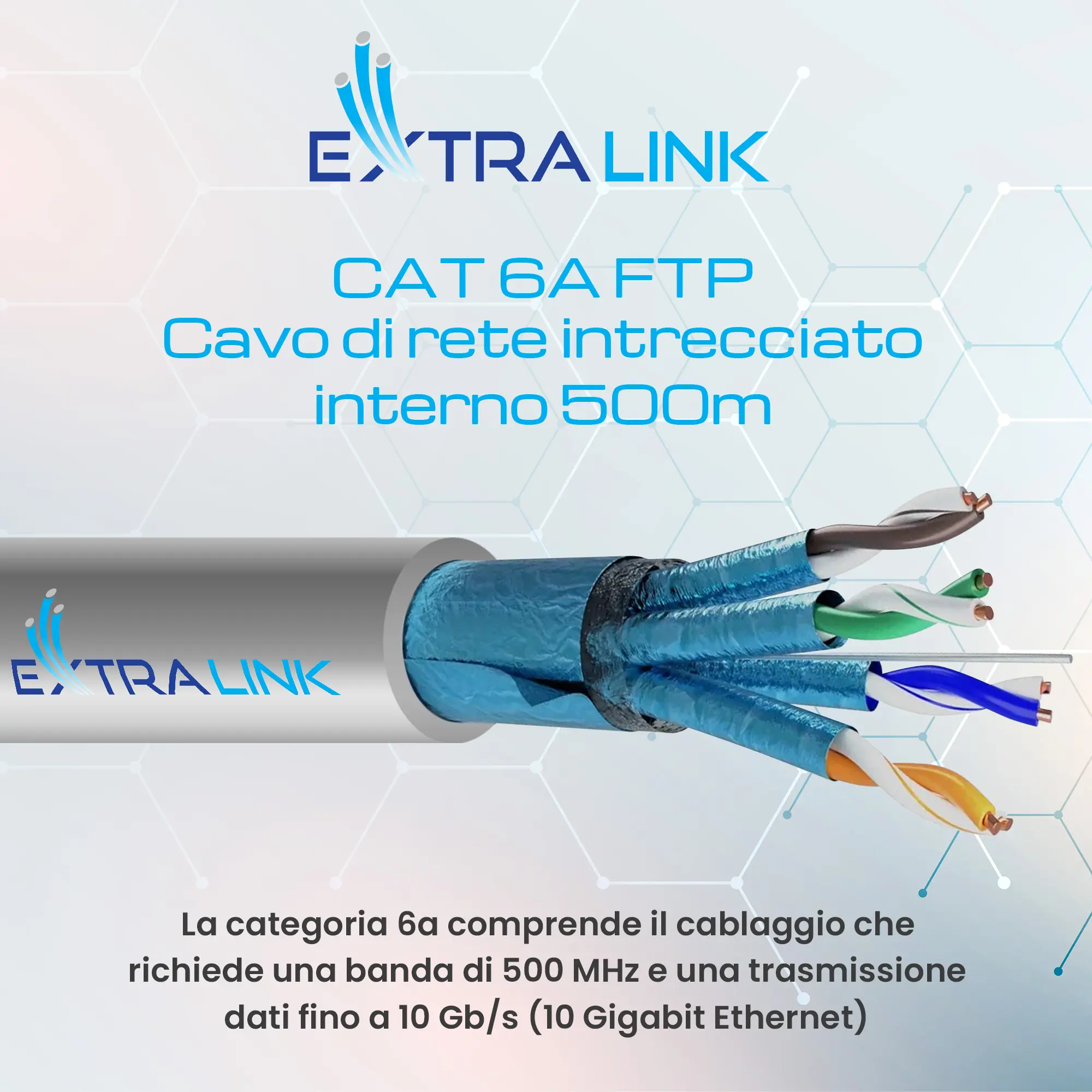 EXTRALINK CAT6A FTP (F/FTP) DOPPINO INTRECCIATO PER INTERNI 500M