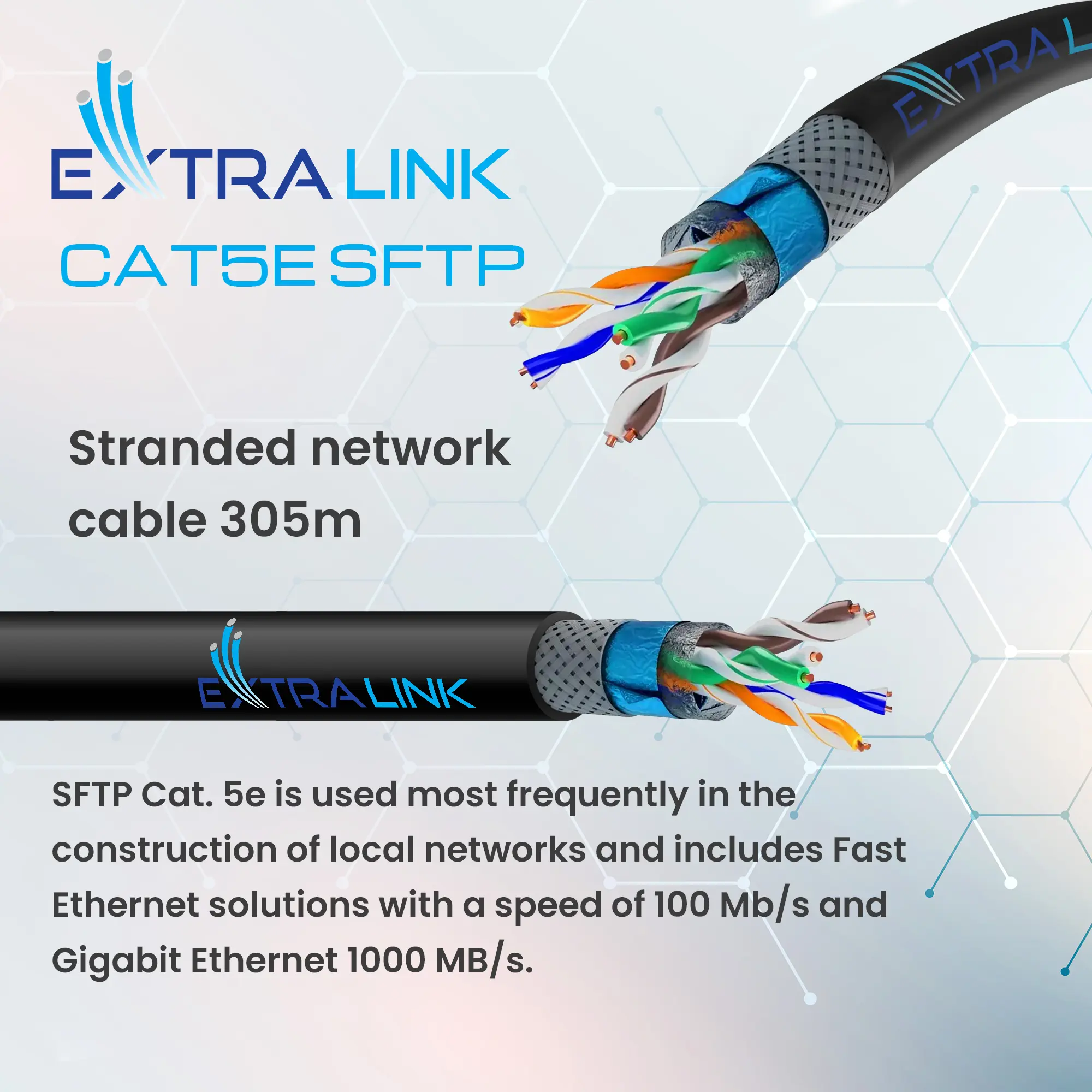EXTRALINK CAT5E SFTP (SF/UTP) V2 OUTDOOR TWISTED PAIR 305M