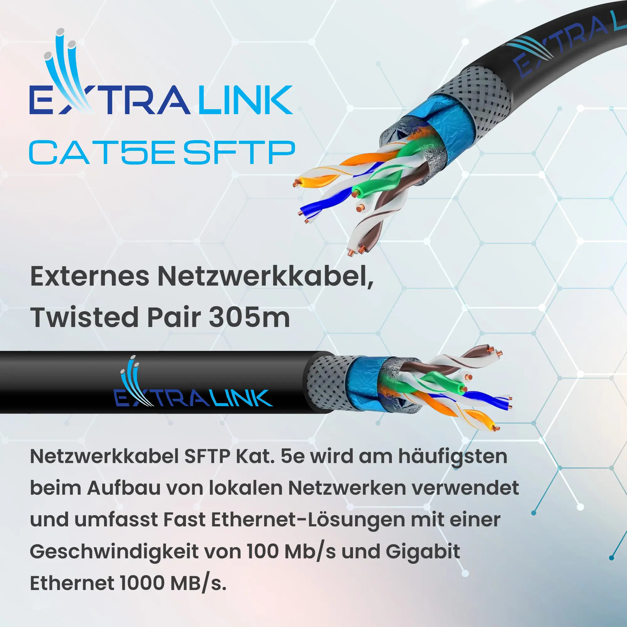 EXTRALINK CAT5E SFTP (SF/UTP) V2 AUSSEN VERDRILLTE ZWEIDRAHTLEITUNG 305M