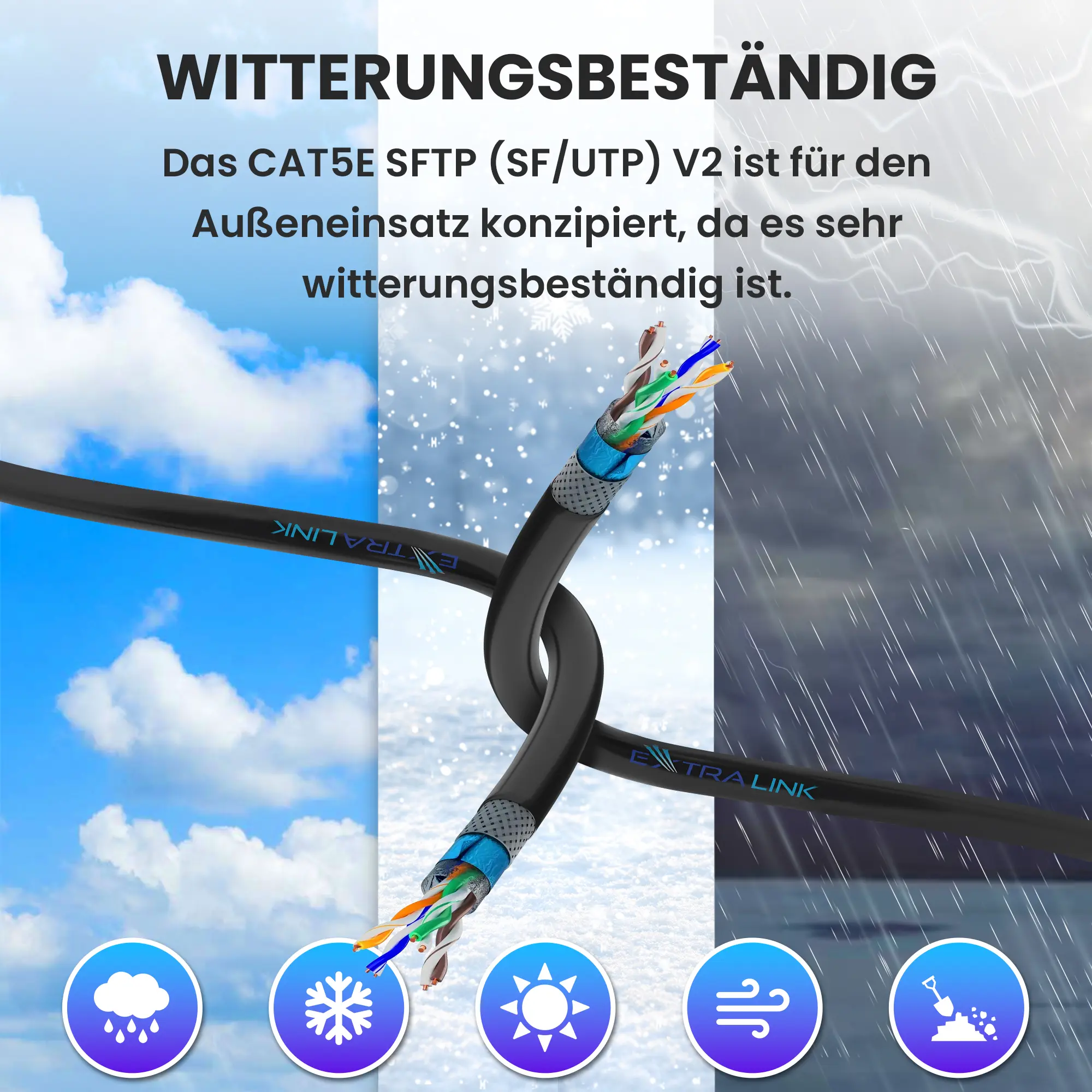 EXTRALINK CAT5E SFTP (SF/UTP) V2 AUSSEN VERDRILLTE ZWEIDRAHTLEITUNG 305M