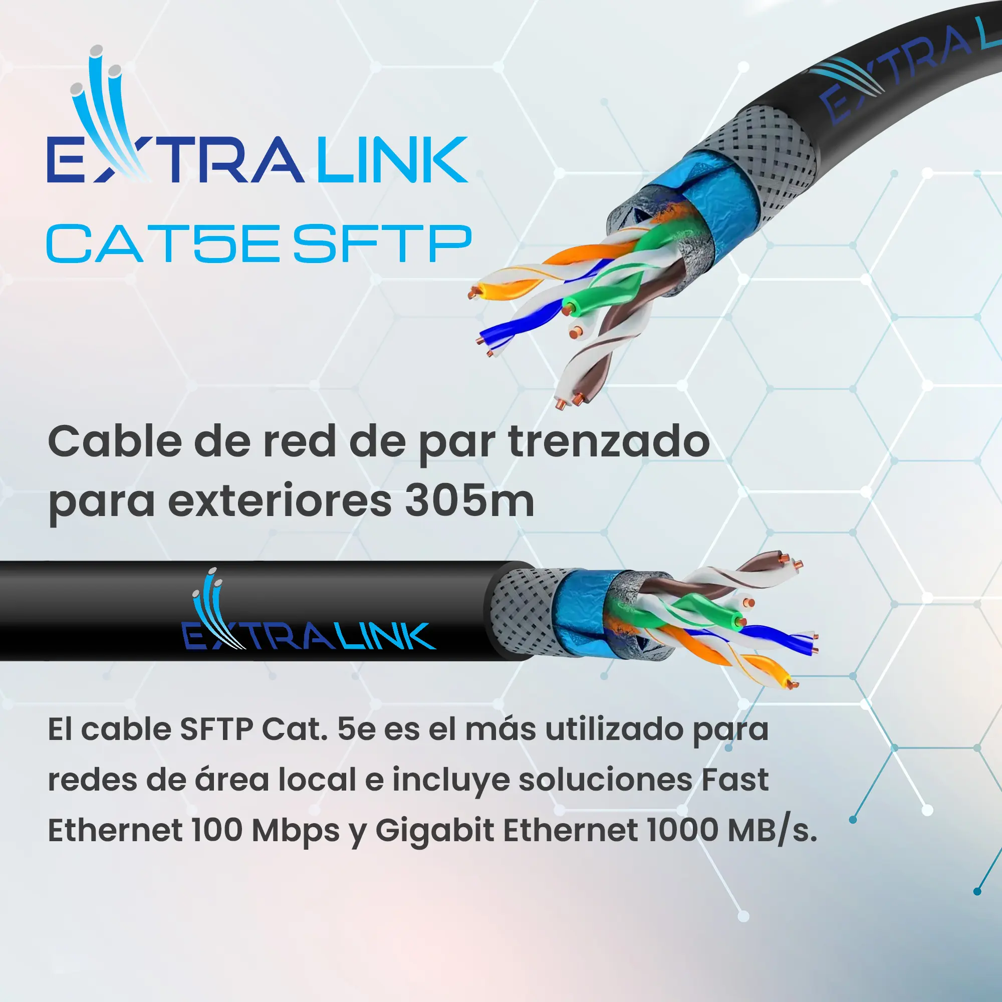 EXTRALINK CAT5E SFTP (SF/UTP) V2 PAR TRENZADO EXTERIOR 305M