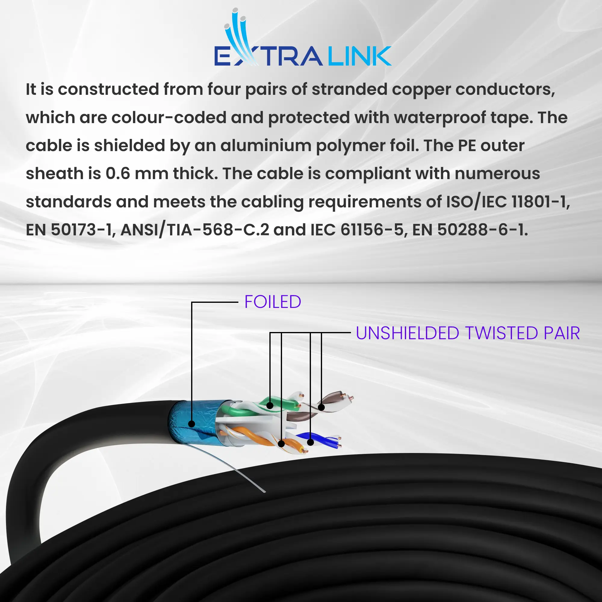 EXTRALINK CAT6 FTP (F/UTP) OUTDOOR TWISTED PAIR WITH GEL 305M