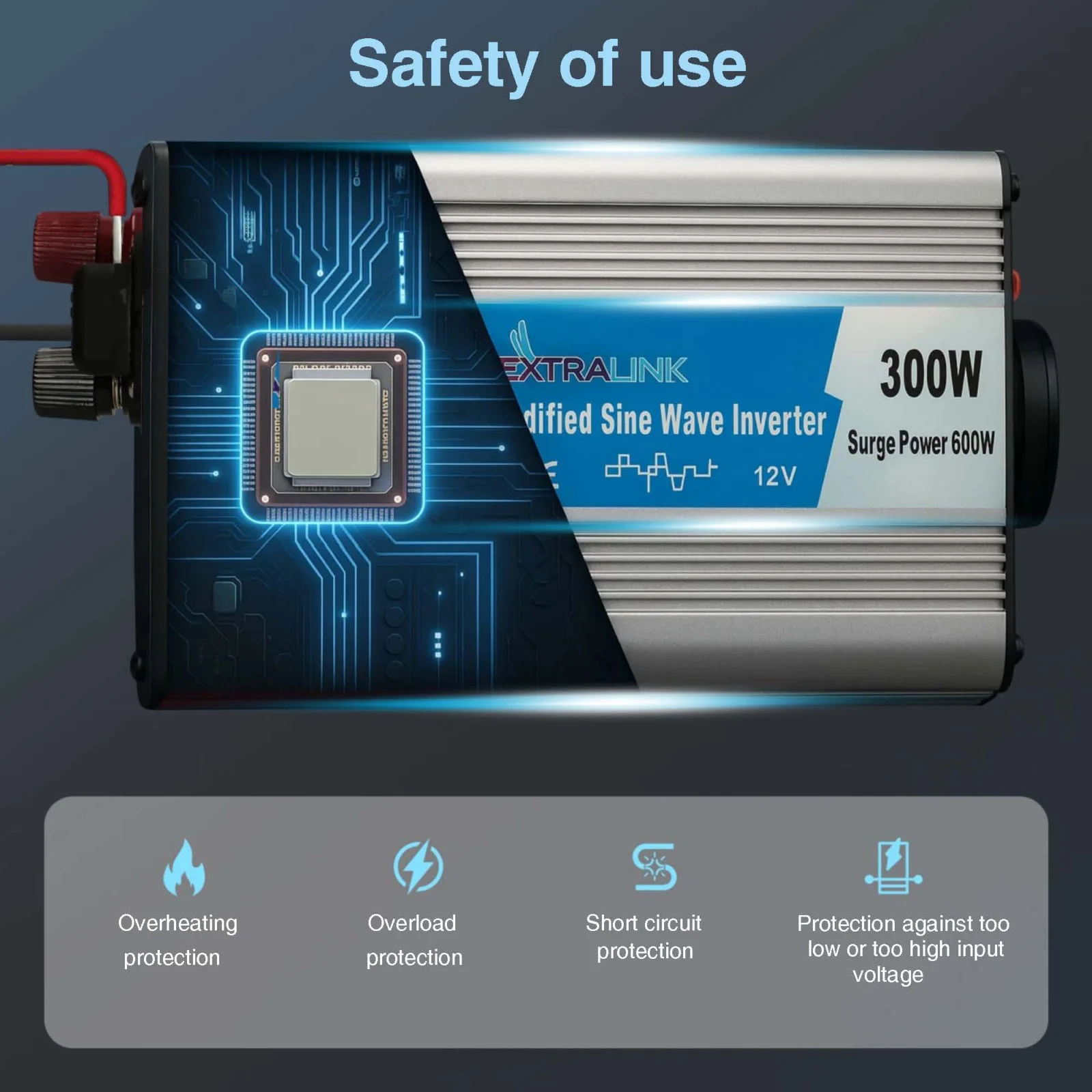 EXTRALINK CAR VOLTAGE CONVERTER 12V - 230V, 300W, MODIFIED SINE OPIM-300W