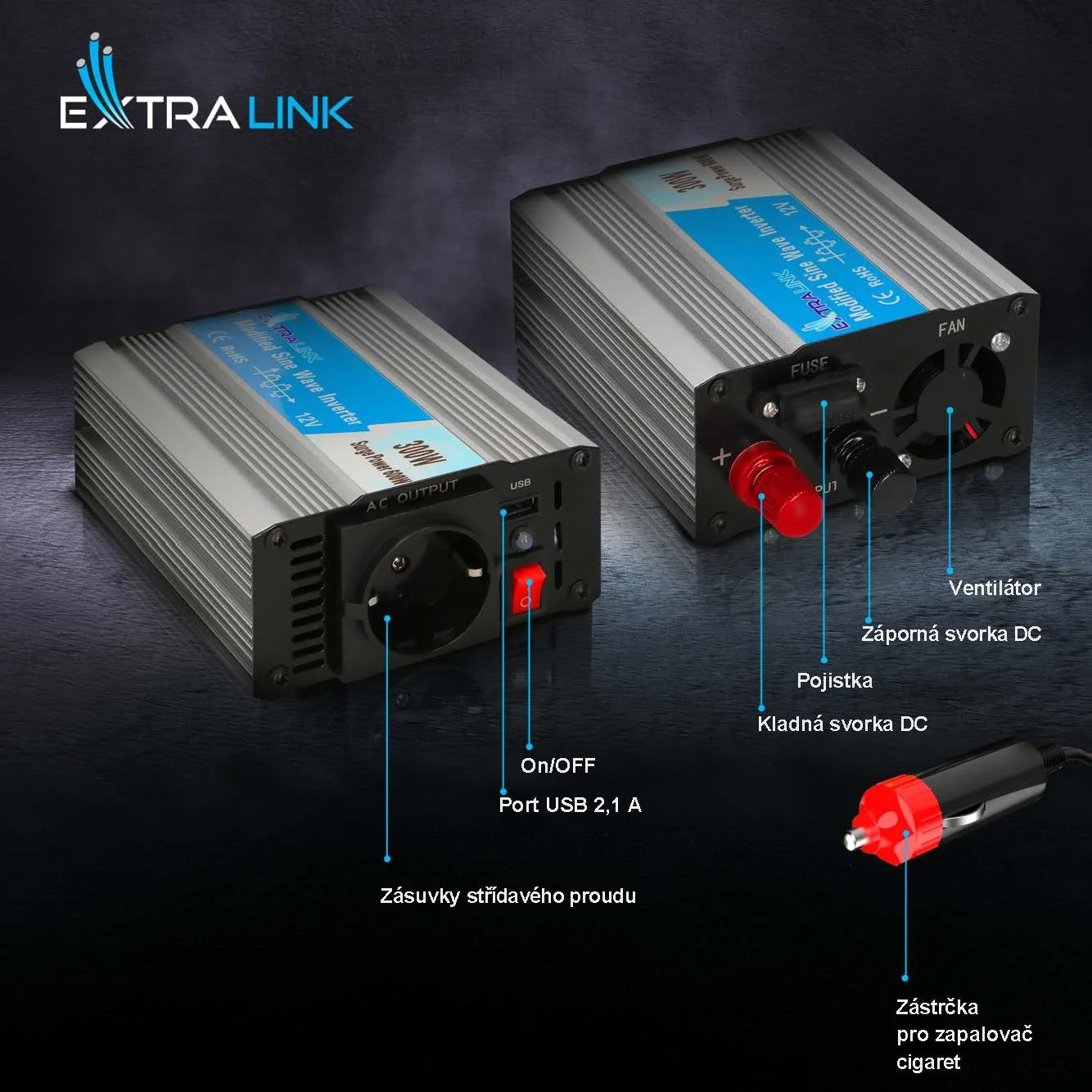 Extralink OPIM-300W | Měnič napětí | automobilový 12V, 300W modifikovaná sinusovka