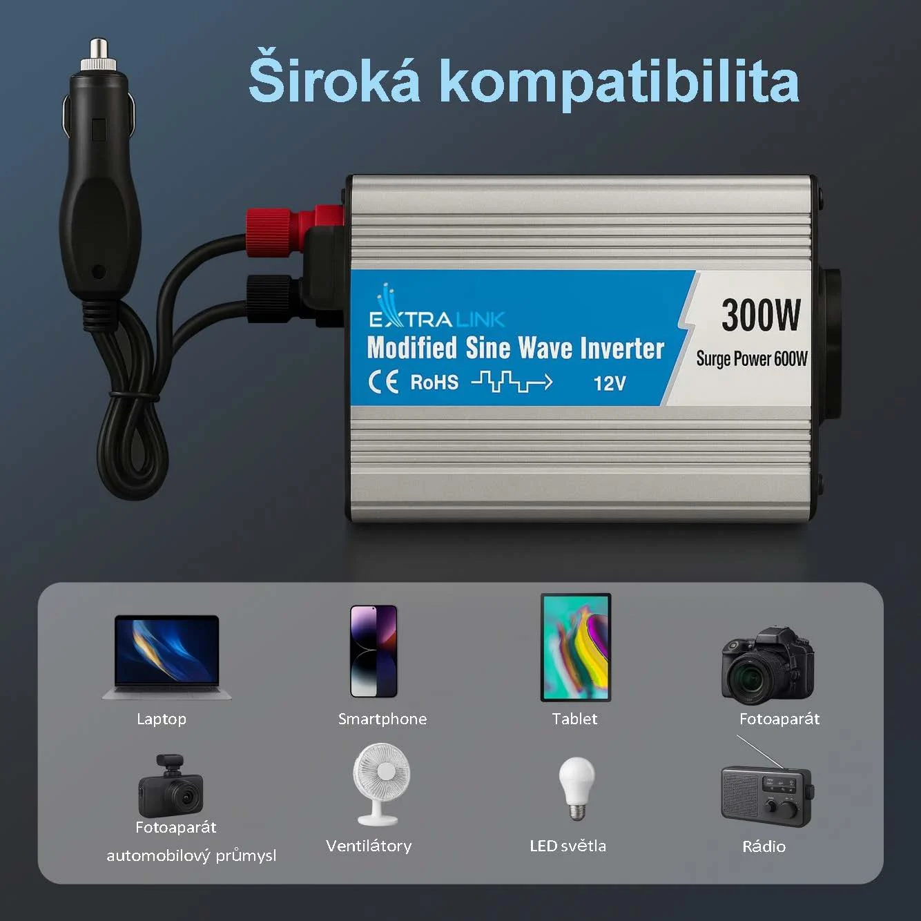 Extralink OPIM-300W | Měnič napětí | automobilový 12V, 300W modifikovaná sinusovka