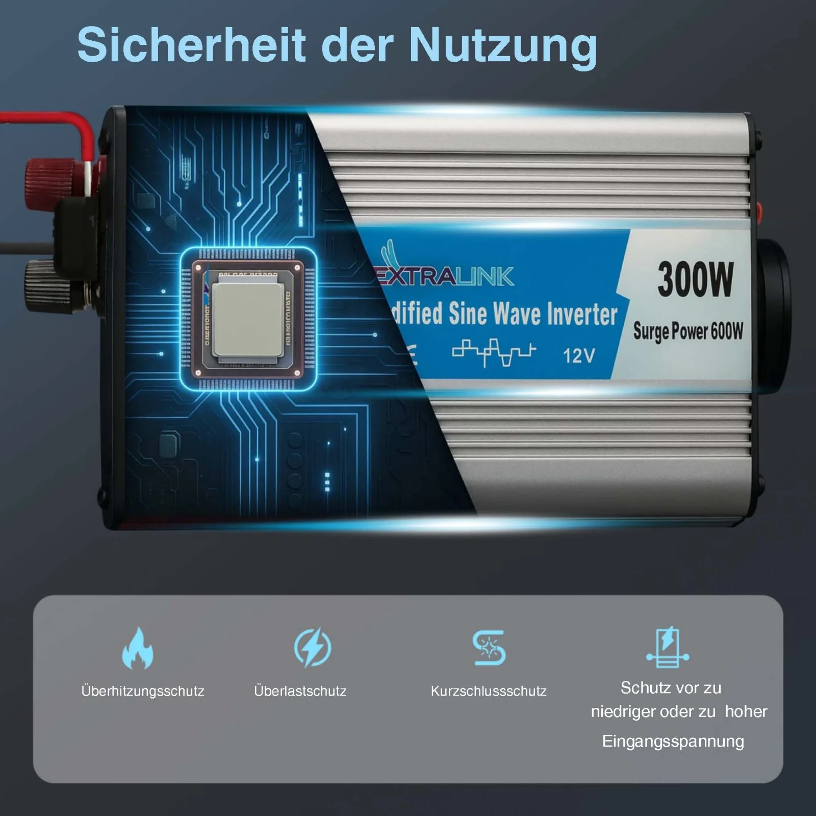 EXTRALINK AUTOSPANNUNGSWANDLER 12V - 230V, 300W, MODIFIZIERTER SINUS OPIM-300W