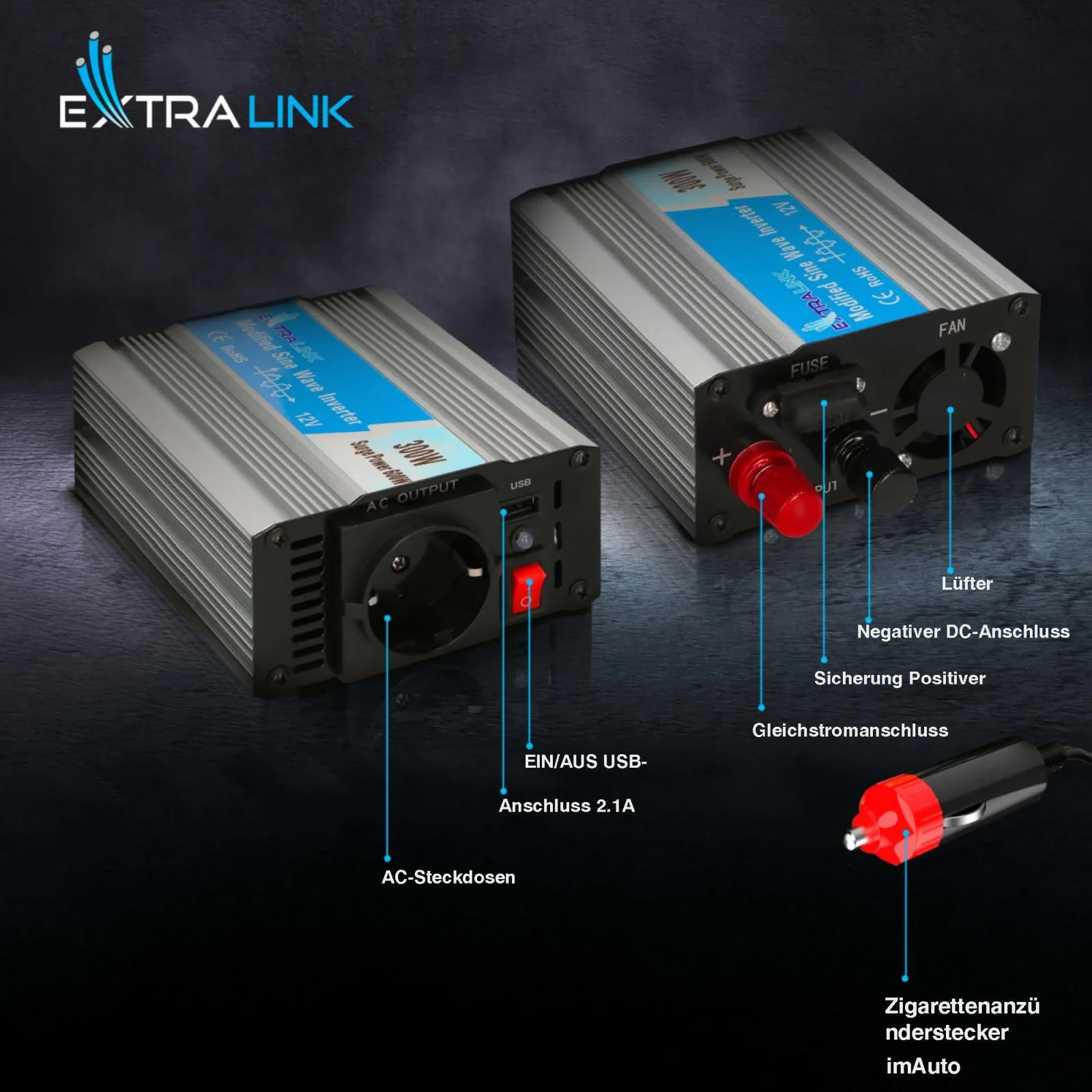 Extralink OPIM-300W | Spannungswandler | Automotive 12V, 300W modifizierte Sinuswelle