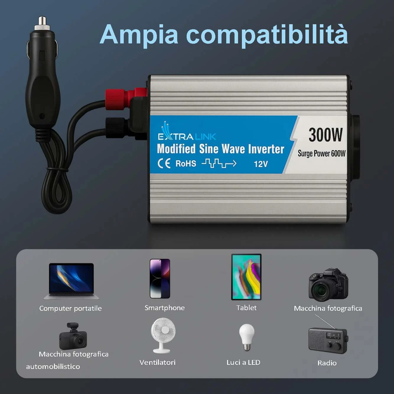 Extralink OPIM-300W | Convertitore di tensione | automotive 12V, 300W onda sinusoidale modificata