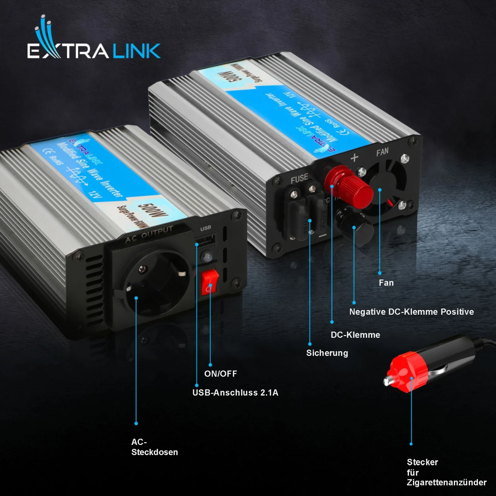 Extralink OPIM-500W | Spannungswandler | Automotive 12V, 500W modifizierte Sinuswelle
