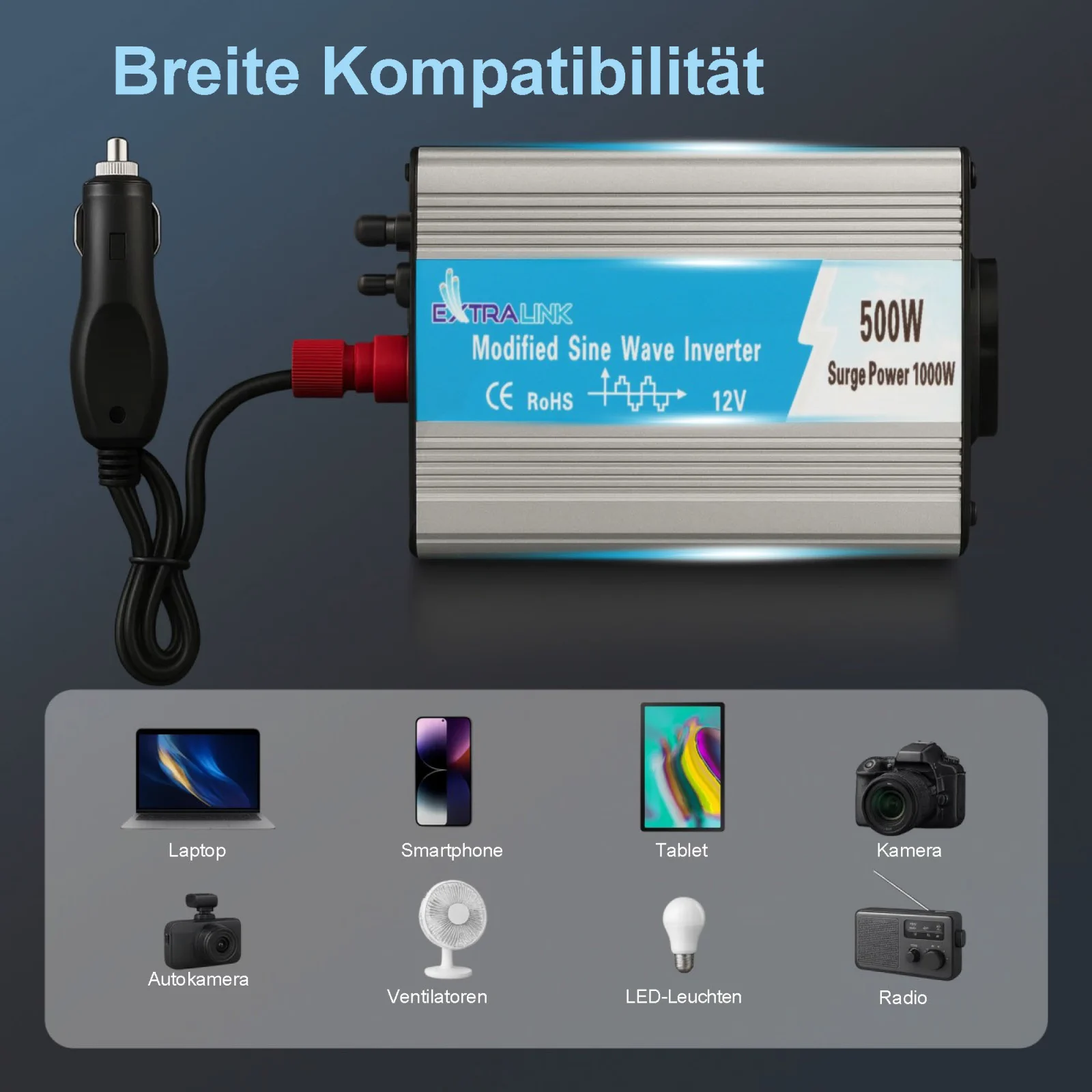 Extralink OPIM-500W | Spannungswandler | Automotive 12V, 500W modifizierte Sinuswelle