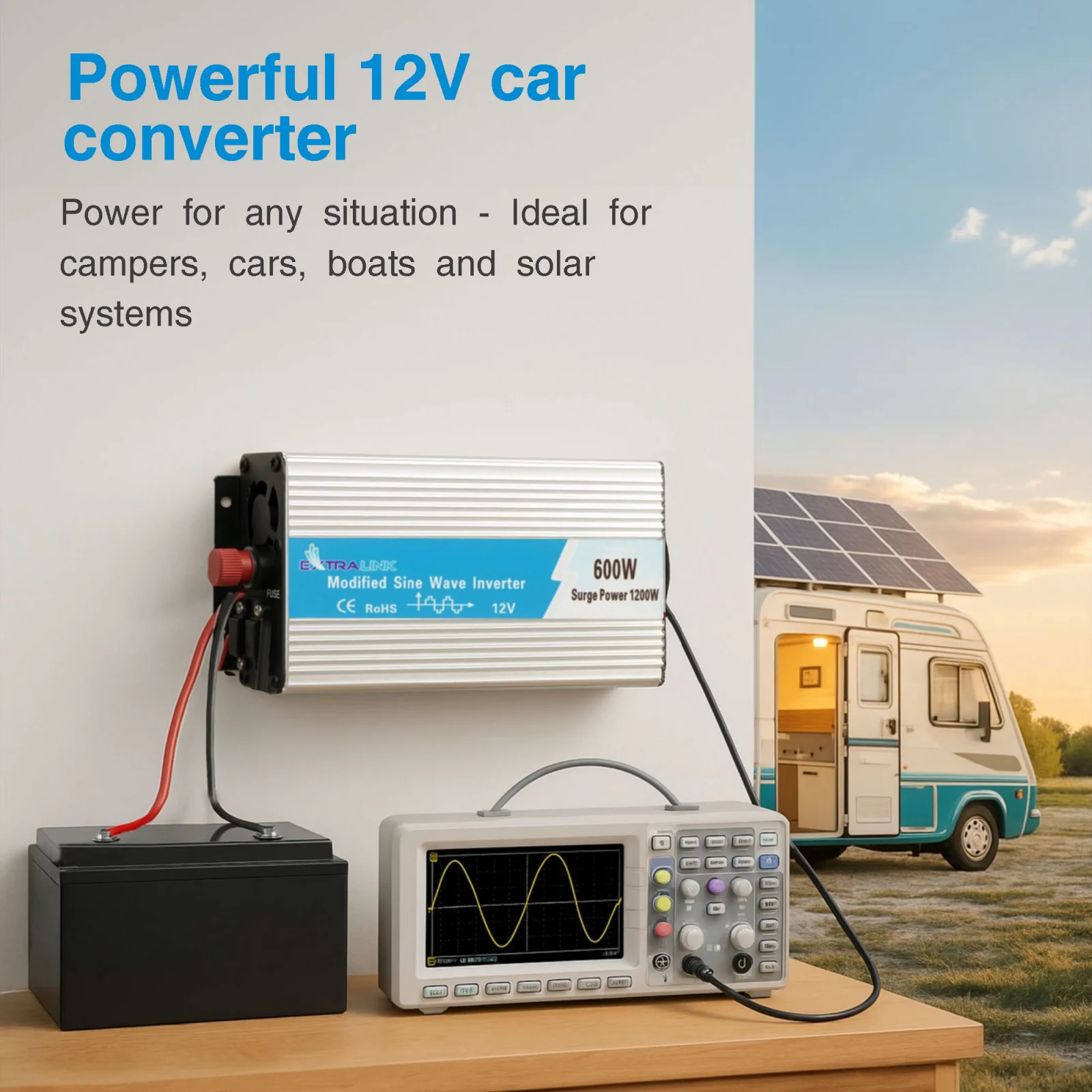 EXTRALINK VOLTAGE CONVERTER 12V - 230V, 600W, MODIFIED SINUS OPIM-600W