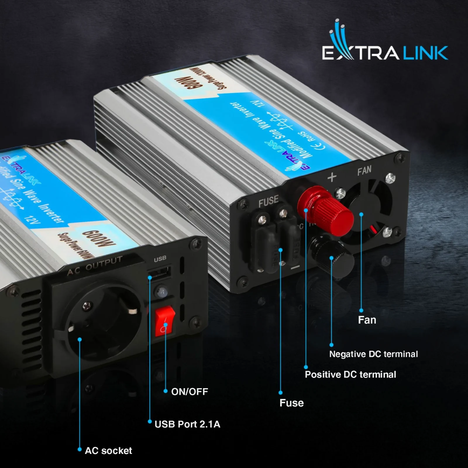 Extralink OPIM-600W | Przetwornica napięcia | samochodowa 12V, 600W modyfikowany sinus