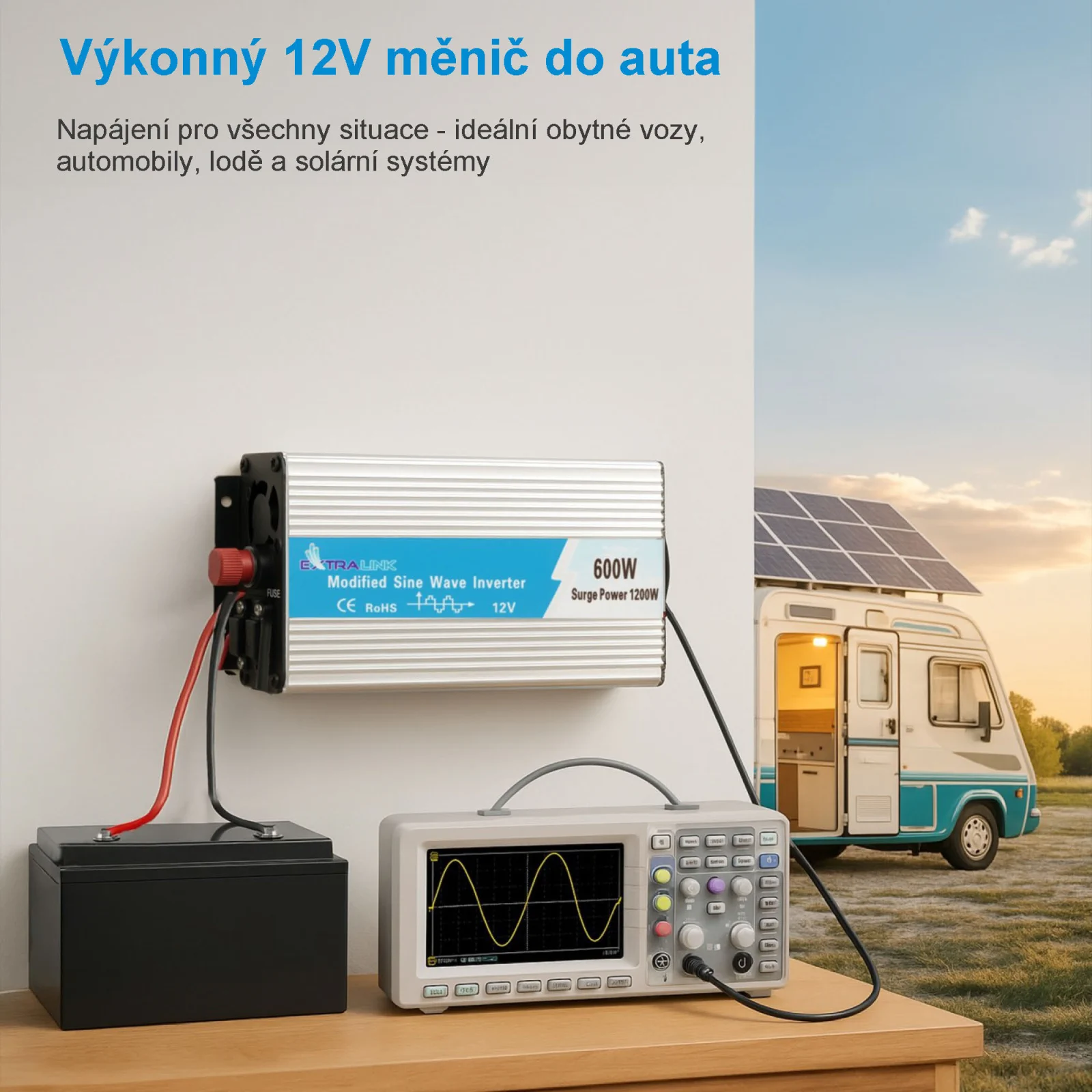 EXTRALINK MĚNIČ NAPĚTÍ 12V - 230V, 600W, MODIFIKOVANÁ SINUSOVKA OPIM-600W